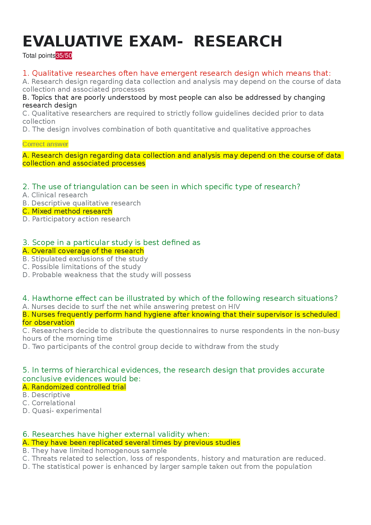 Preview of Nursing Research design EVALUATIVE EXAM- RESEARCH community health nursing practice
