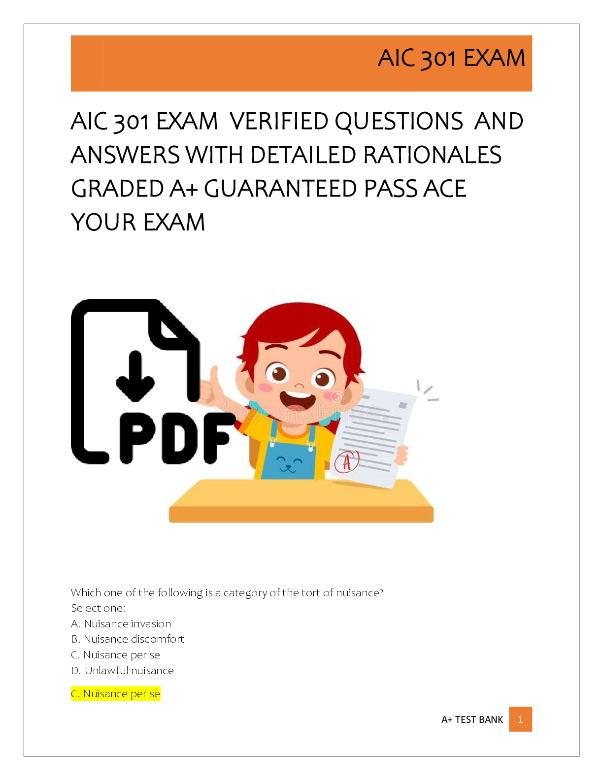 Preview of AIC 301 EXAM  VERIFIED QUESTIONS  AND  ANSWERS WITH DETAILED RATIONALES  GRADED A+ GUARANT