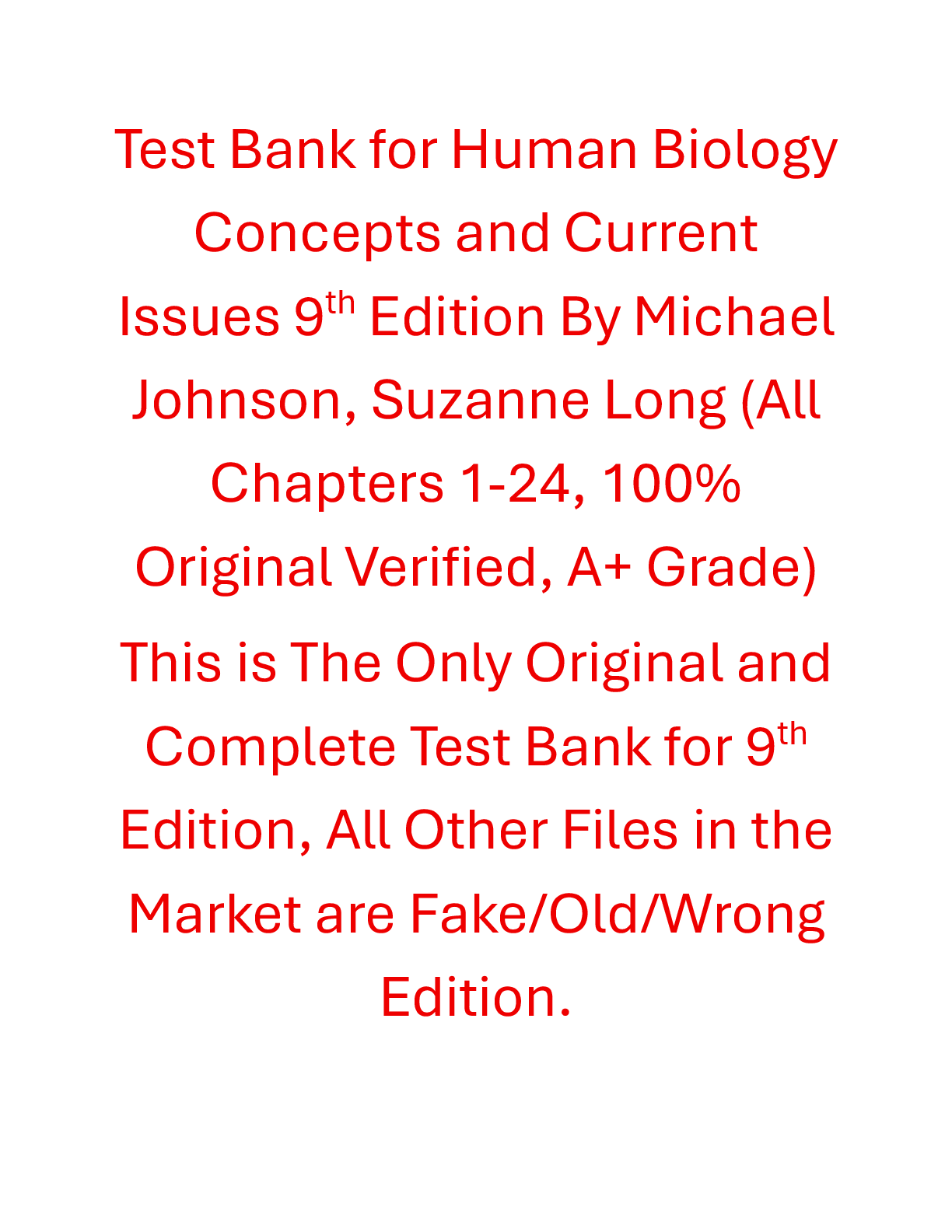 Preview of Test Bank Human Biology Concepts and Current Issues 9th Edition By Michael Johnson, Suzanne Long