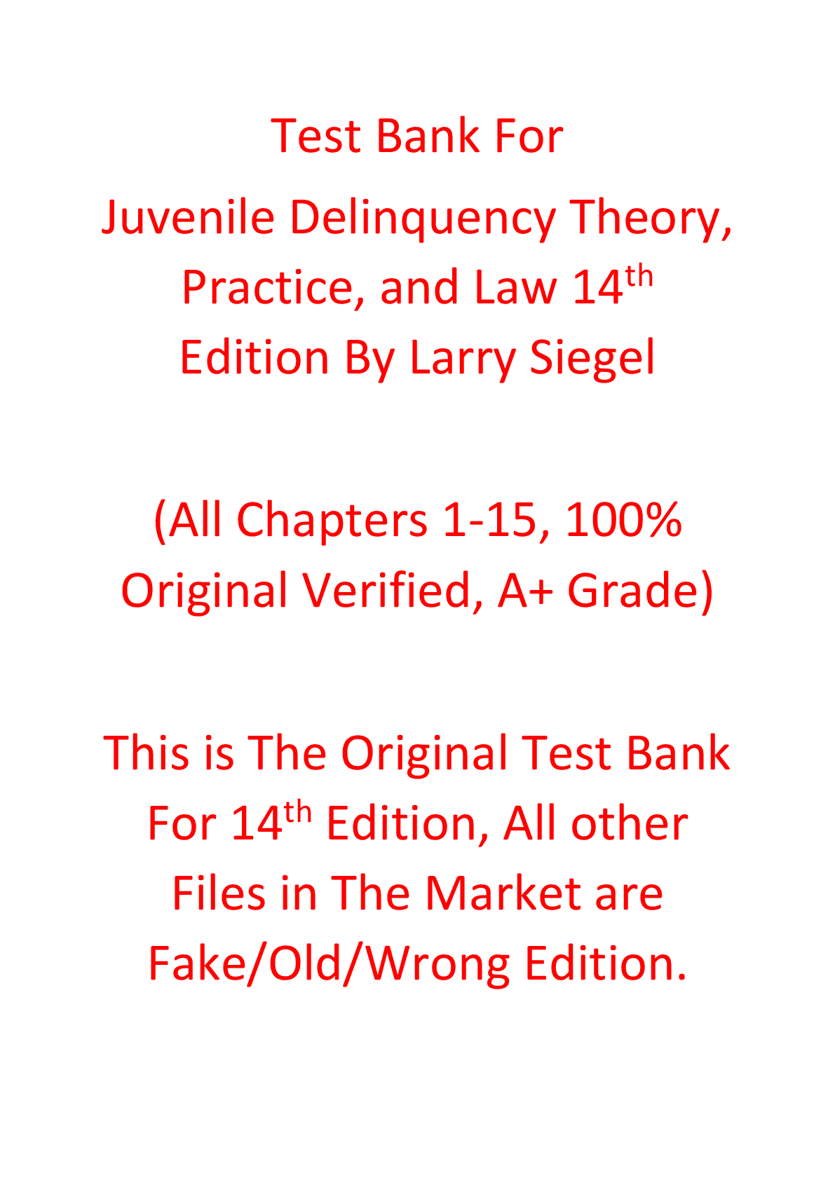 Recommended document preview for Test Bank For Juvenile Delinquency Theory, Practice, and Law 14th Edition By Larry Siegel