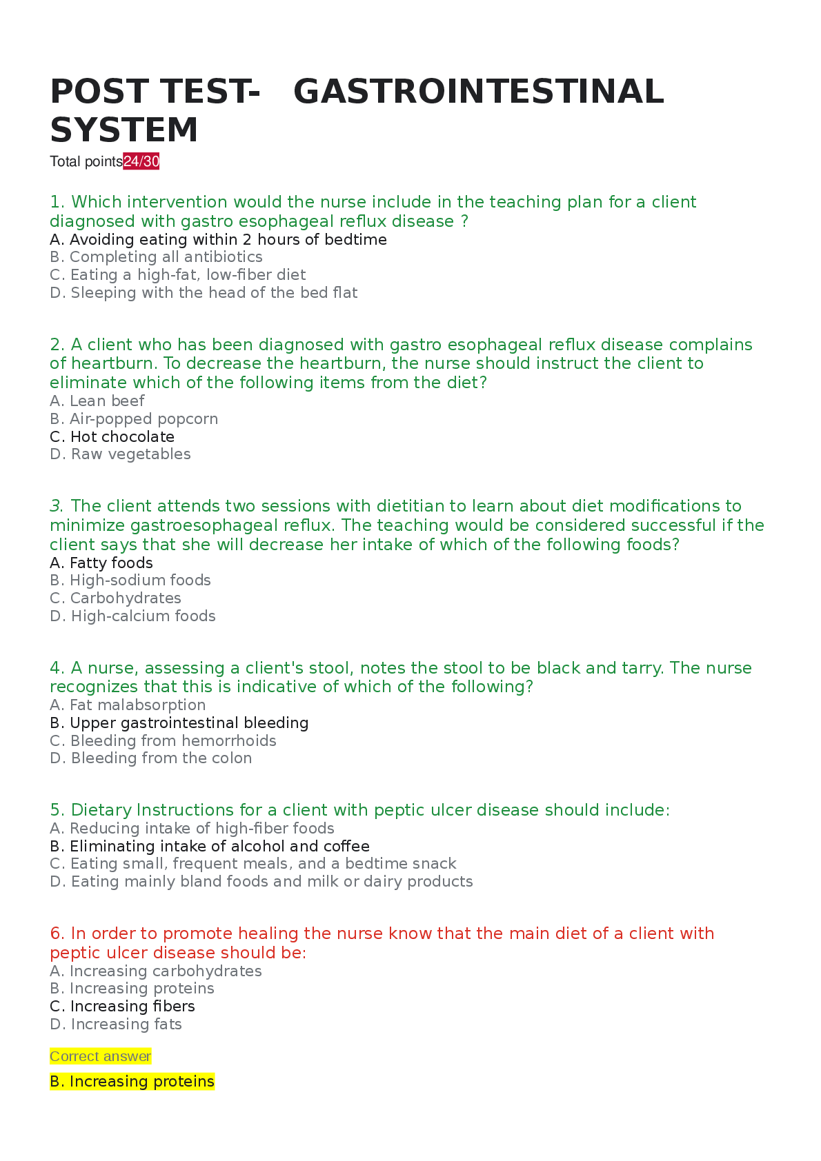Preview of POST TEST- GASTROINTESTINAL SYSTEM - NURSING 104