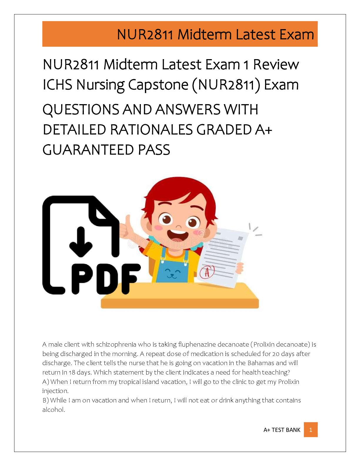 Preview of NUR2811 Midterm Latest Exam 1 Review  ICHS Nursing Capstone (NUR2811) Exam  QUESTIONS AND