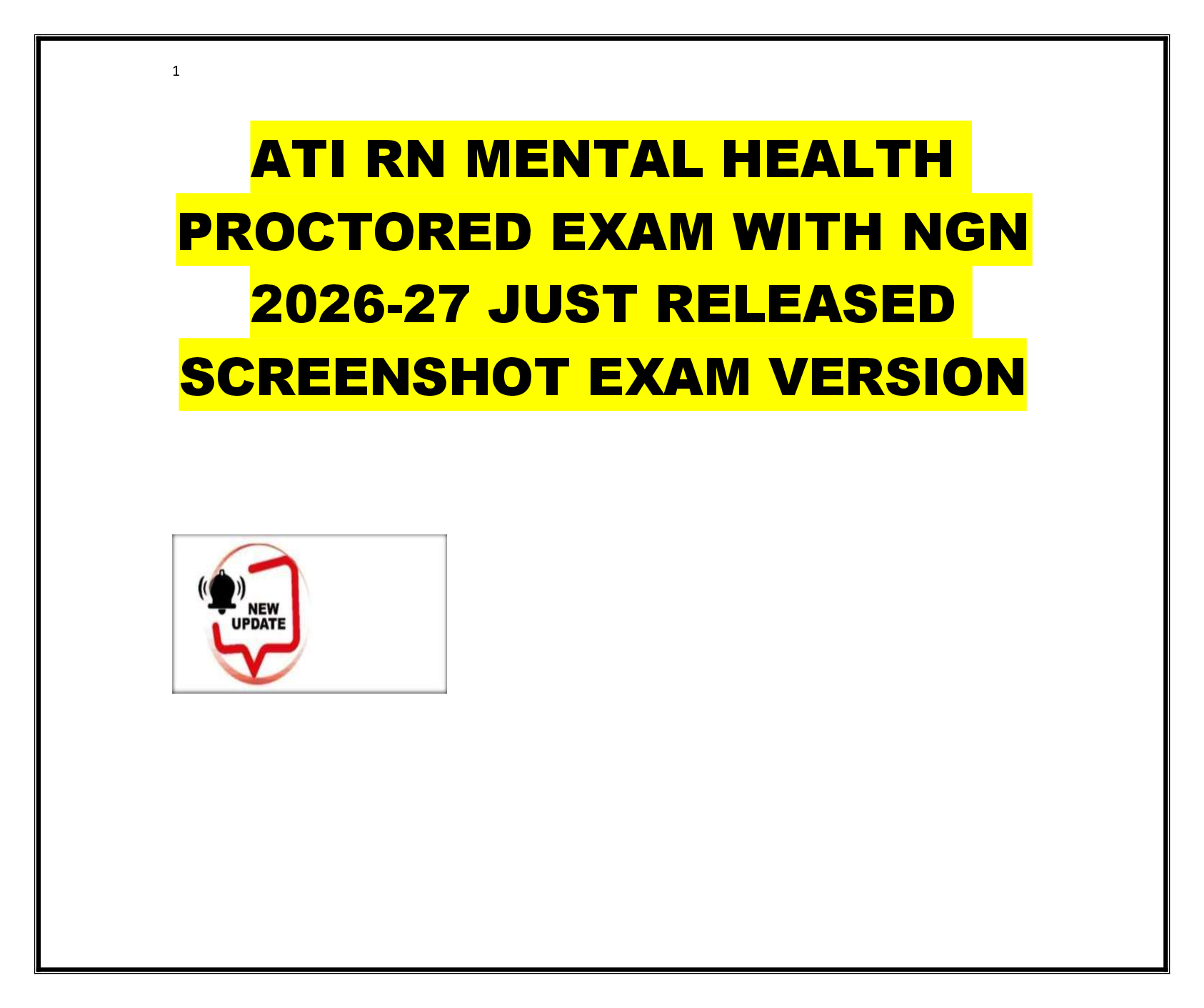 ATI RN MENTAL HEALTH  PROCTORED EXAM WITH NGN  2026-27 JUST RELEASED  SCREENSHOT EXAM VERSION
