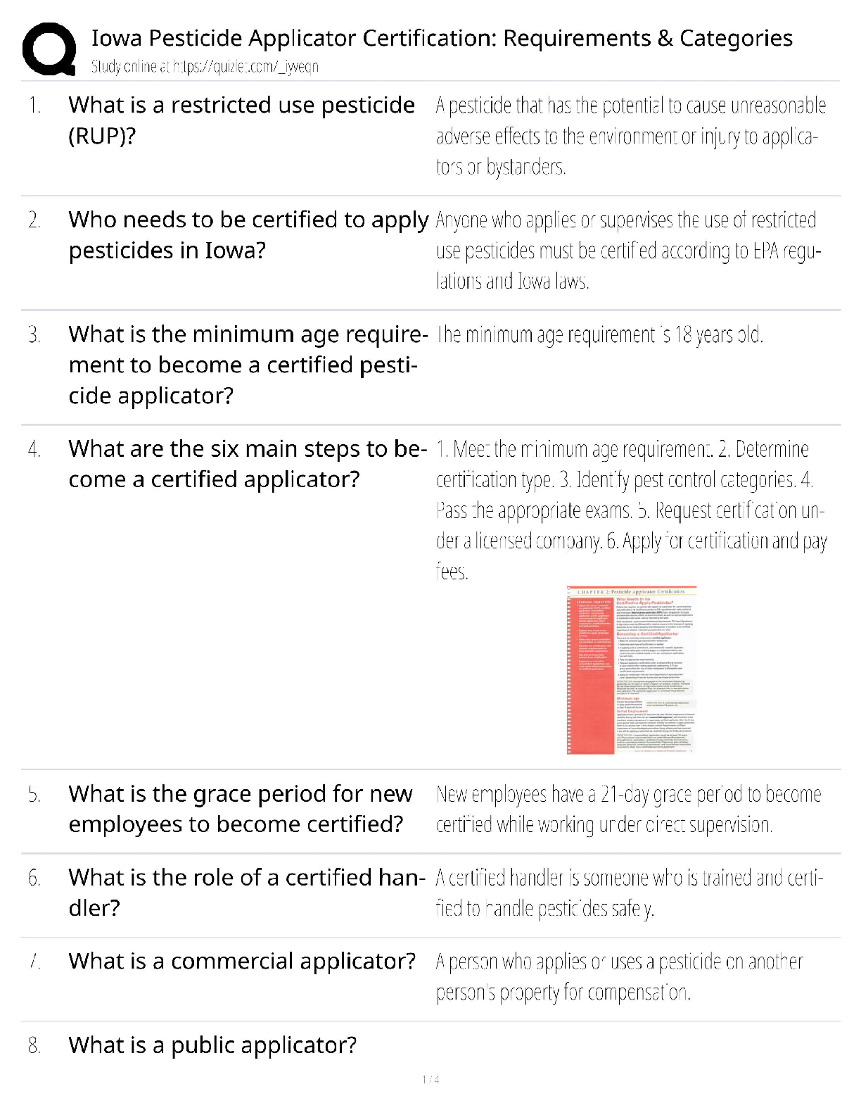 Recommended document preview for Iowa Pesticide Applicator / AG 200 Study Guide / Certification Requirements / Score 100%