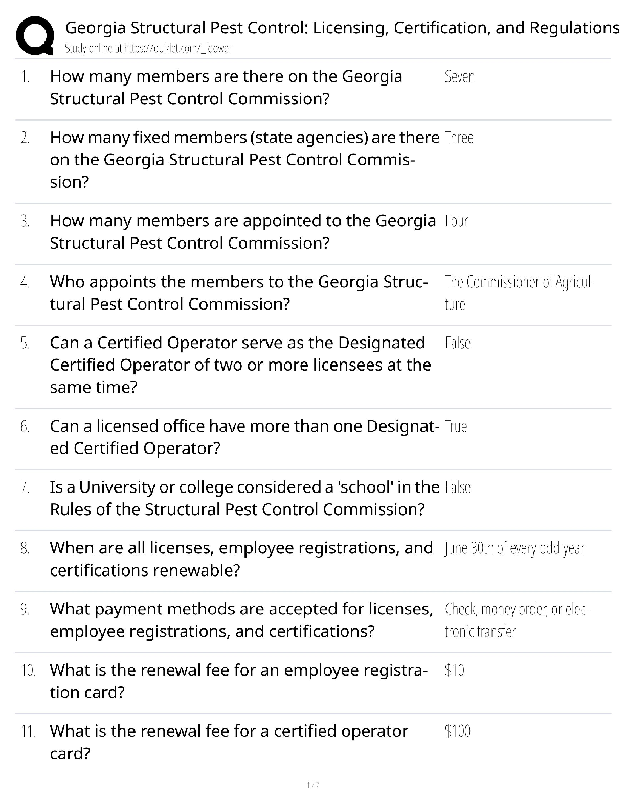 Recommended document preview for Georgia Structural Pest Control / AG 330 Study Guide / Licensing Regulations / Score 100%