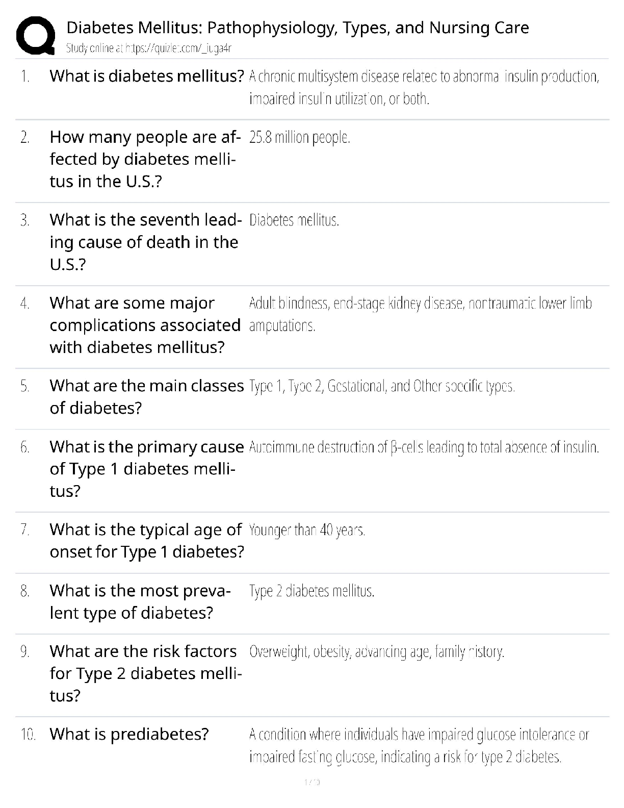 Preview of Diabetes Mellitus Pathophysiology / NURS 330 Study Guide / Types Nursing Care / Score 100%