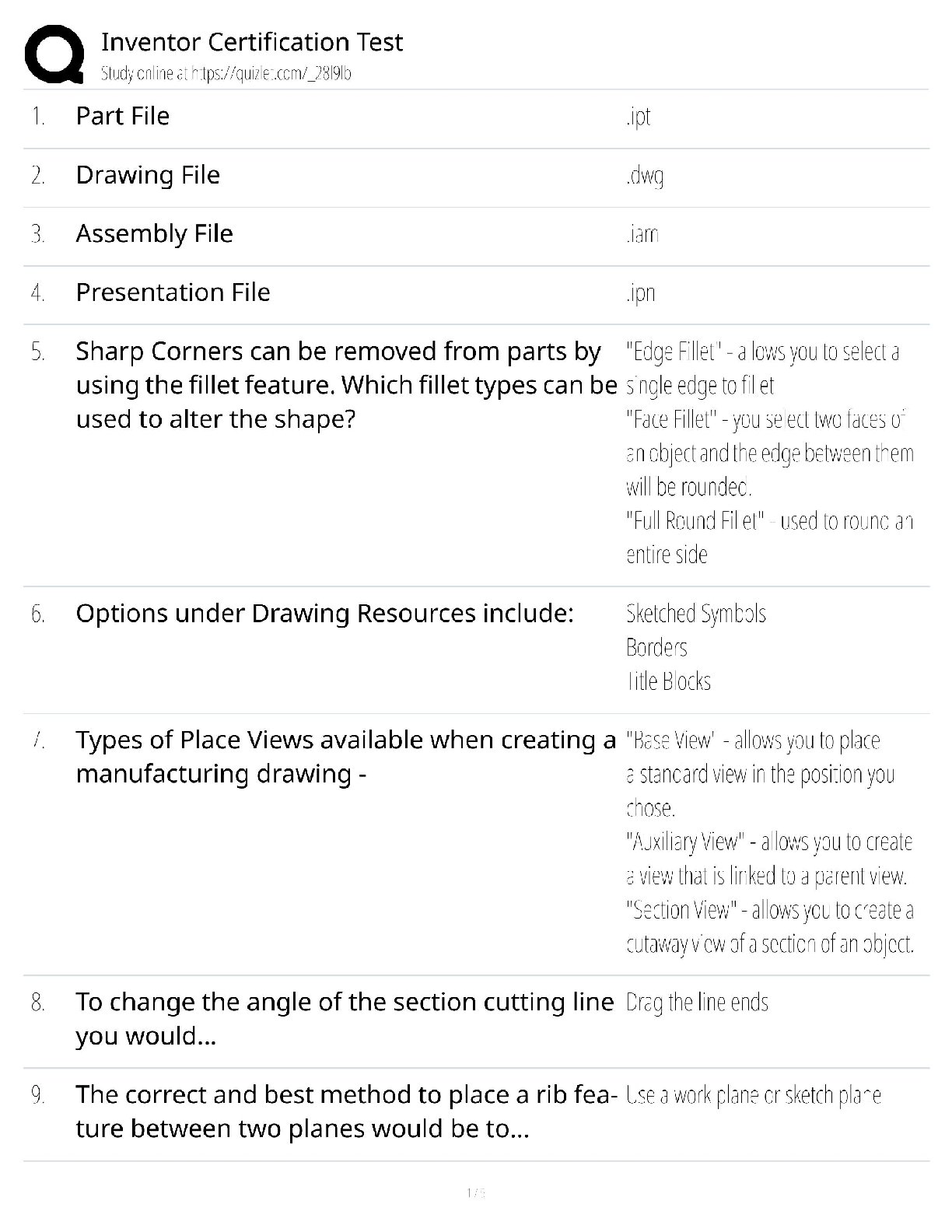Inventor Certification Test / CAD 280 Study Guide / Autodesk Certified Professional / Score 100%
