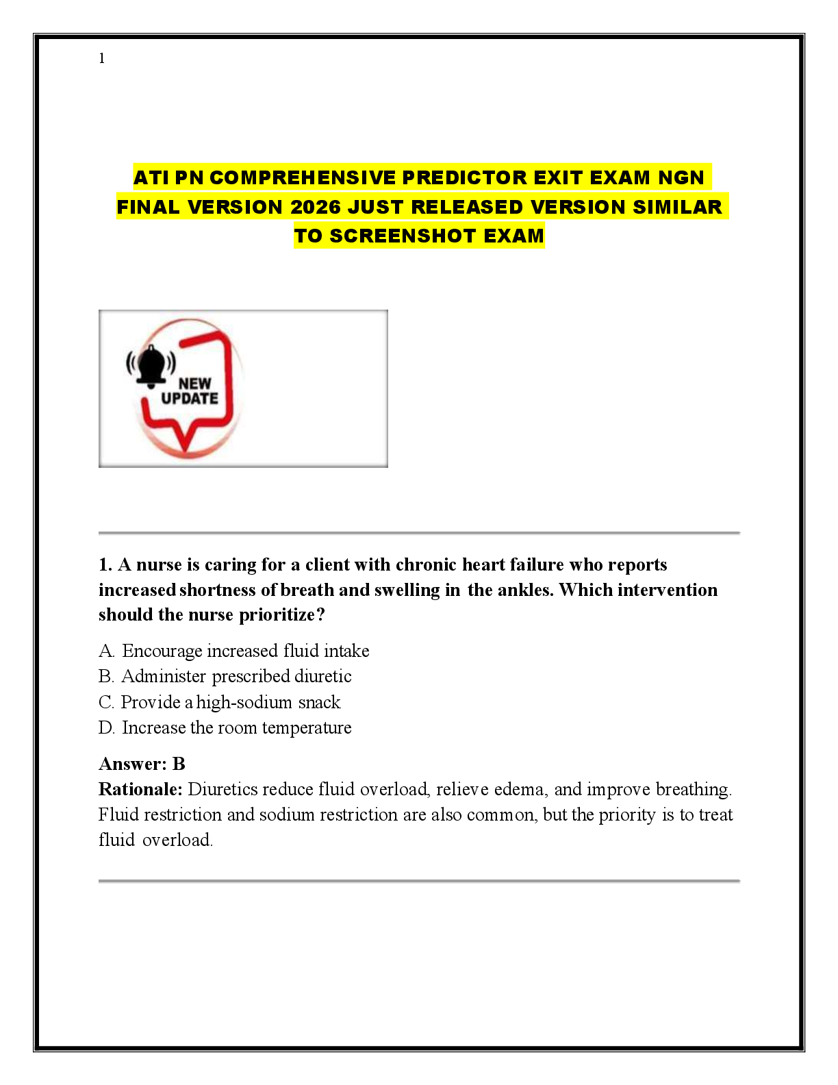 Preview of ATI PN COMPREHENSIVE PREDICTOR EXIT EXAM NGN  FINAL VERSION 2026 JUST RELEASED VERSION SIMILAR  TO SCREENSHOT EXAM