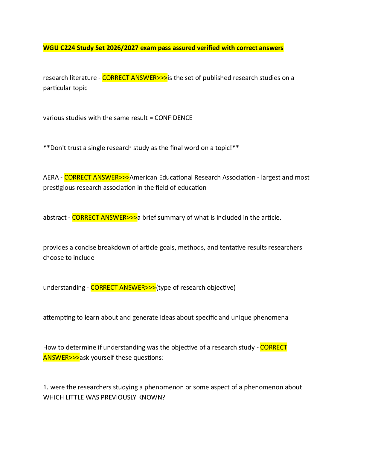 Recommended document preview for WGU C224 Study Set 2026/2027 exam pass assured verified with correct answers