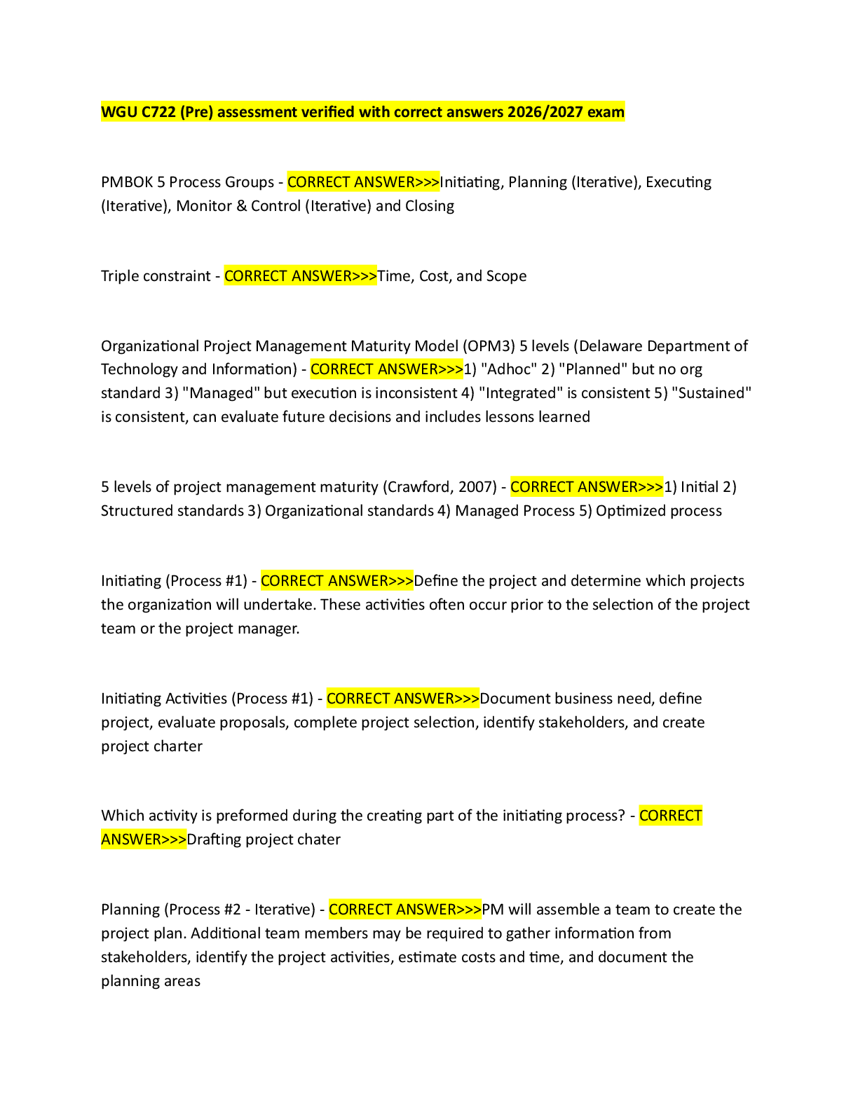 Preview of WGU C722 (Pre) assessment verified with correct answers 2026/2027 exam