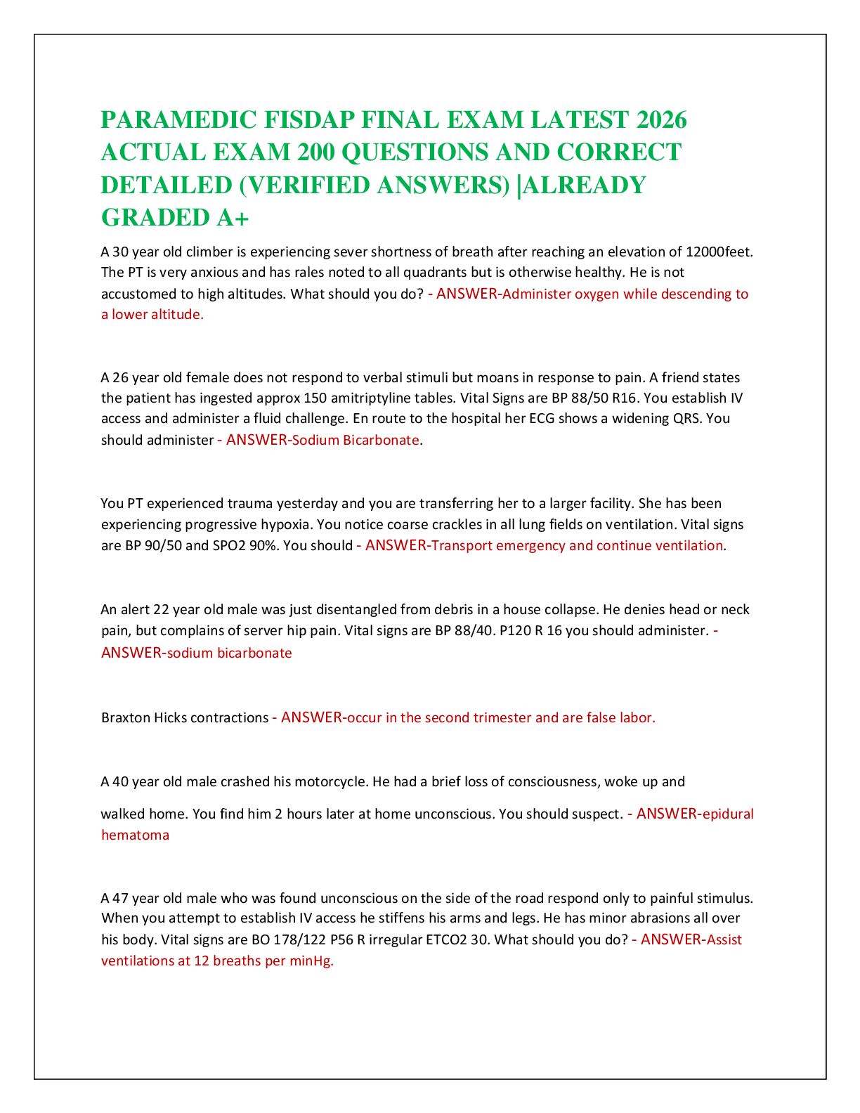 PARAMEDIC FISDAP FINAL EXAM LATEST 2026   ACTUAL EXAM 200 QUESTIONS AND CORRECT   DETAILED (VERIFIED ANSWERS) |ALREADY  GRADED A+