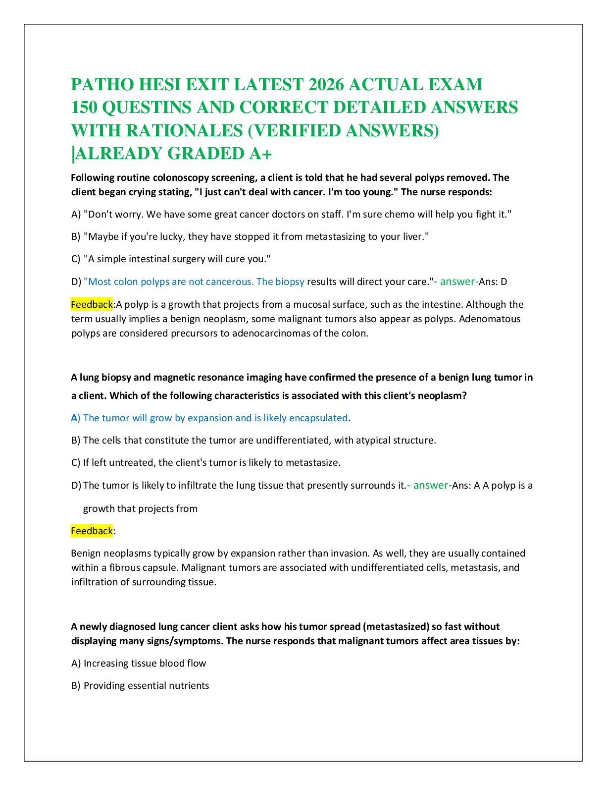 PATHO HESI EXIT LATEST 2026 ACTUAL EXAM   150 QUESTINS AND CORRECT DETAILED ANSWERS   WITH RATIONALES (VERIFIED ANSWERS)  |ALREADY GRADED A+