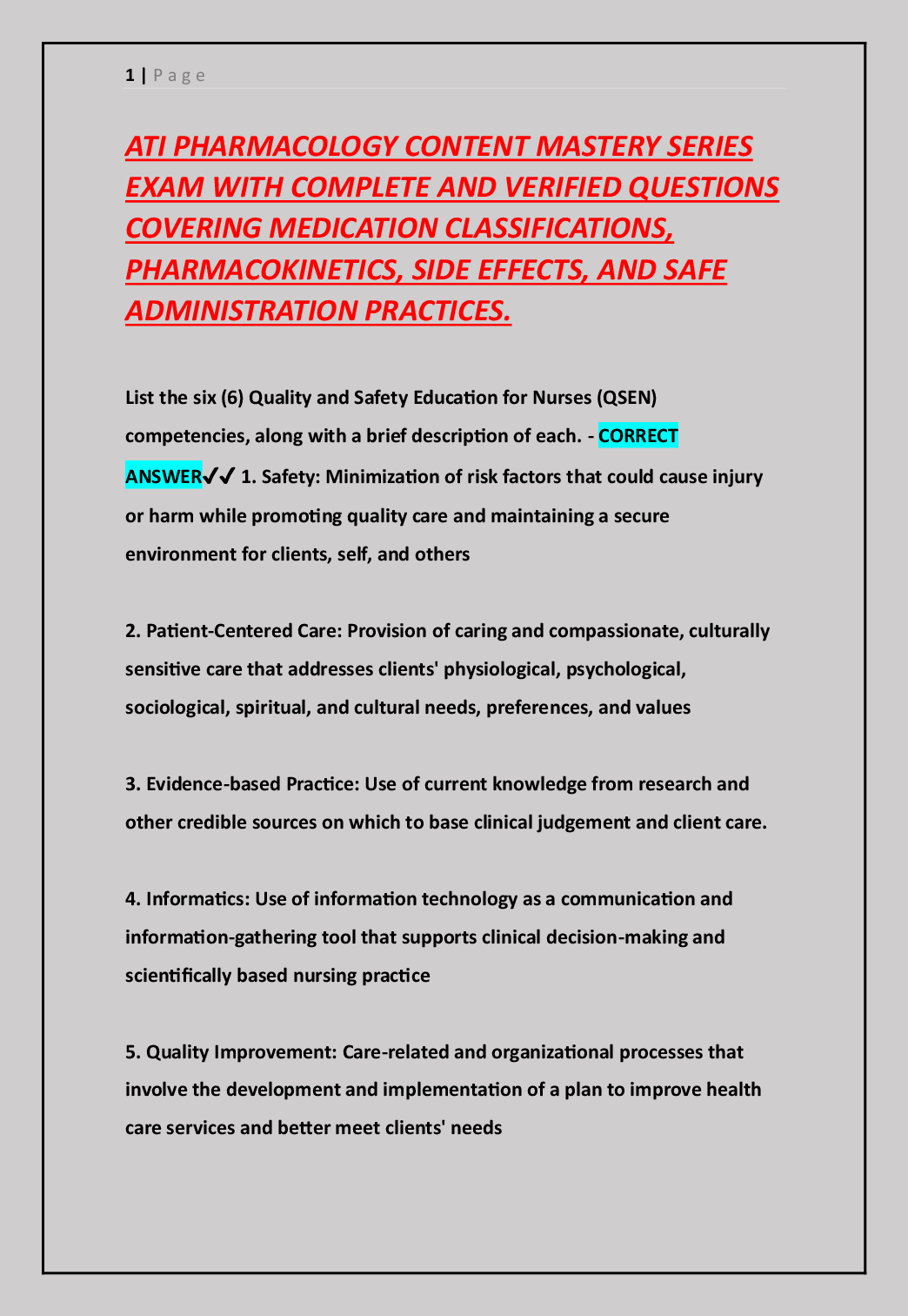 Preview of ATI PHARMACOLOGY CONTENT MASTERY SERIES  EXAM WITH COMPLETE AND VERIFIED QUESTIONS  COVERI
