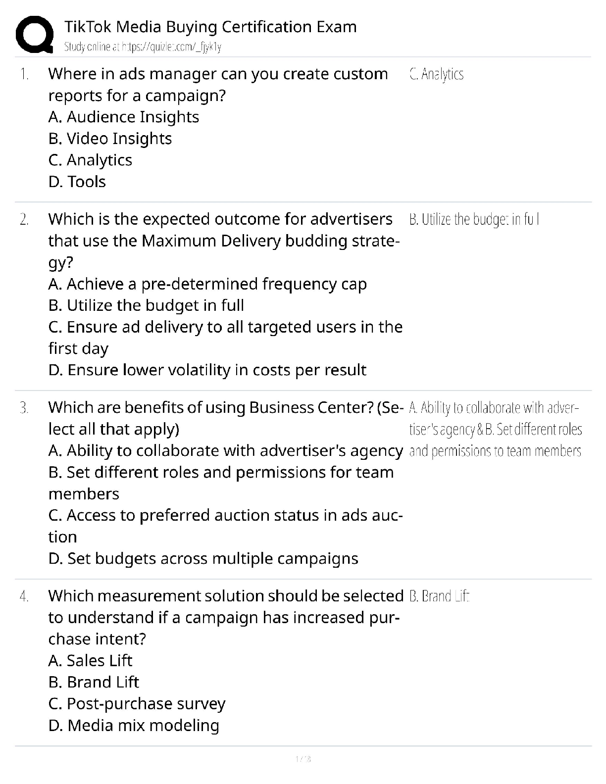 TikTok Media Buying Certification / MKT 450 Study Guide / 2026 Update / Score 100%