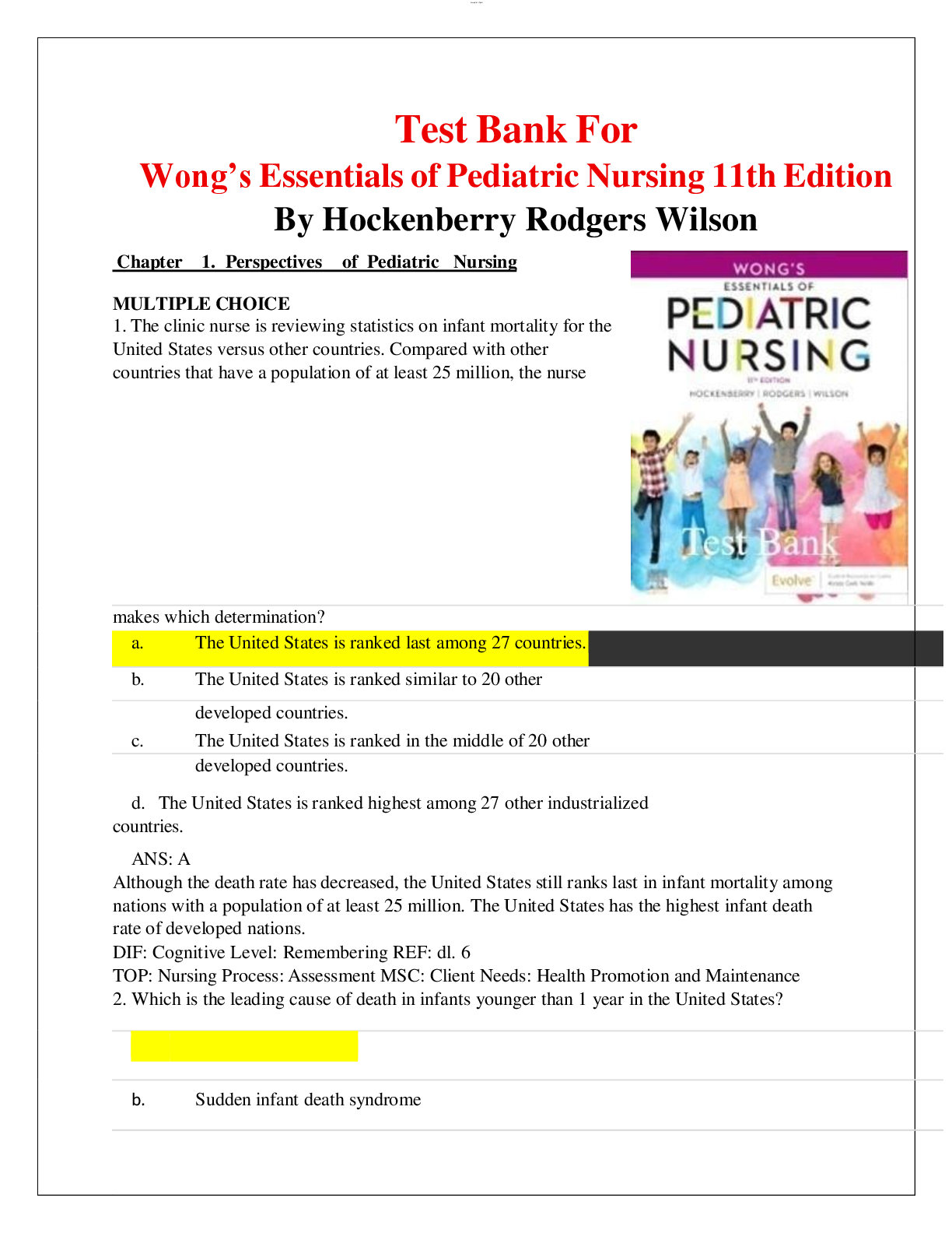Preview of Test Bank for Wong's Nursing Care of Infants and Children, 11th Edition by Hockenberry