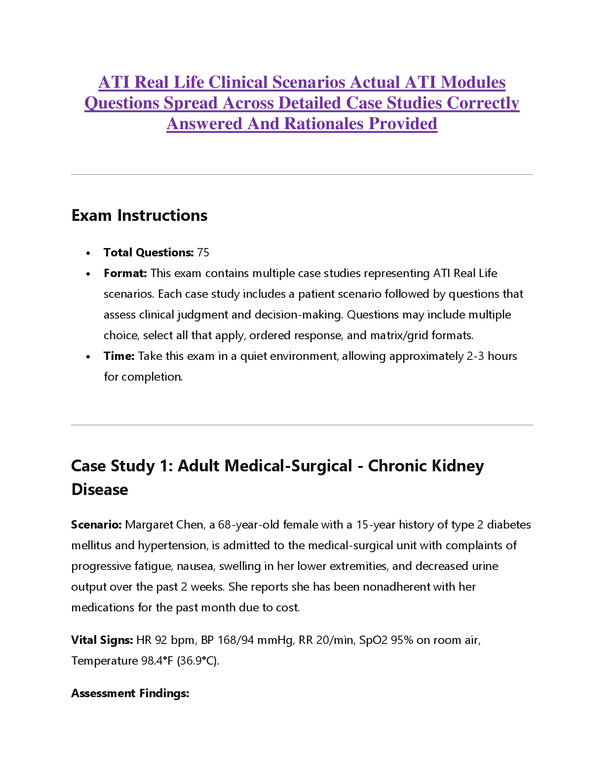 Preview image for ATI Real Life Clinical Scenarios Actual ATI Modules  Questions Spread Across Detailed Case Studies Correctly  Answered And Rationales Provided