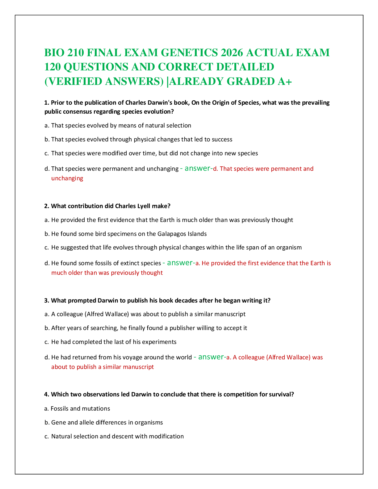 BIO 210 FINAL EXAM GENETICS 2026 ACTUAL EXAM   120 QUESTIONS AND CORRECT DETAILED  (VERIFIED ANSWERS) |ALREADY GRADED A+
