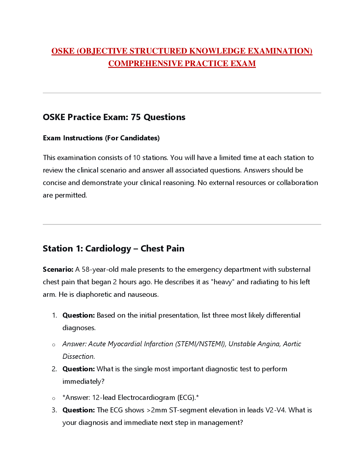 OSKE (OBJECTIVE STRUCTURED KNOWLEDGE EXAMINATION)  COMPREHENSIVE PRACTICE EXAM