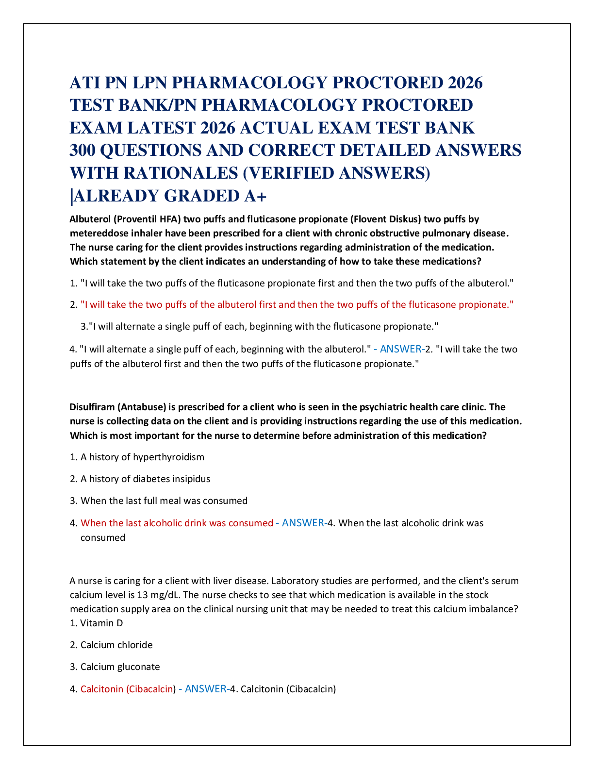 Preview of ATI PN LPN PHARMACOLOGY PROCTORED 2026  TEST BANK/PN PHARMACOLOGY PROCTORED   EXAM LATEST