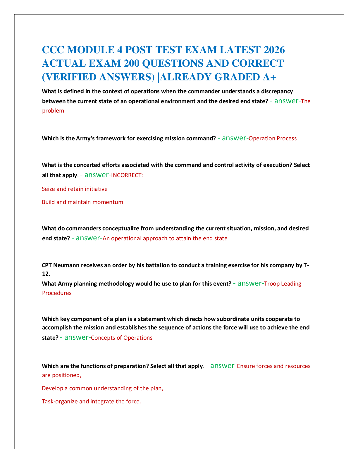 Preview of CCC MODULE 4 POST TEST EXAM LATEST 2026   ACTUAL EXAM 200 QUESTIONS AND CORRECT   (VERIFIE