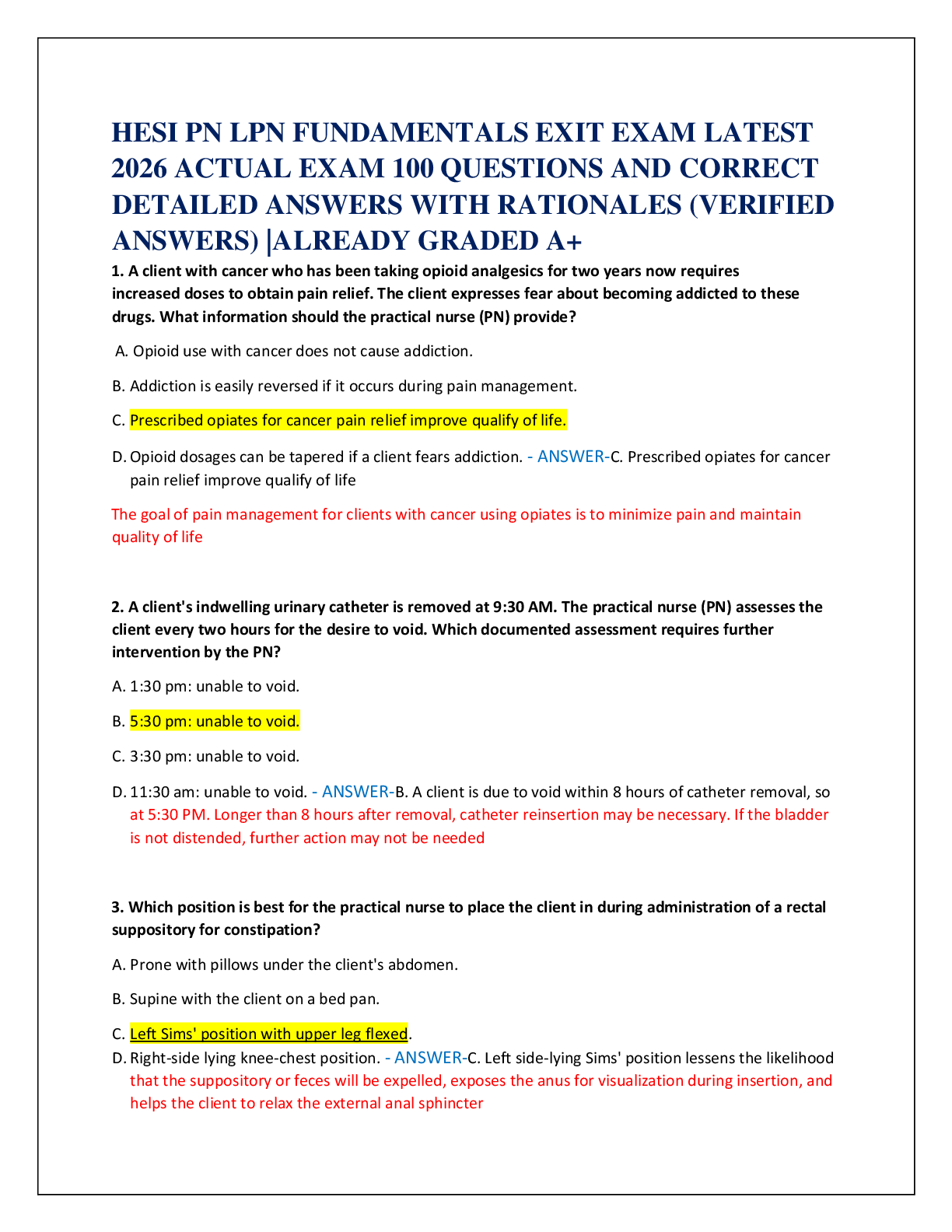 Preview of HESI PN LPN FUNDAMENTALS EXIT EXAM LATEST   2026 ACTUAL EXAM 100 QUESTIONS AND CORRECT  DETAILED ANSWERS WITH RATIONALES (VERIFIED  ANSWERS) |ALREADY GRADED A+