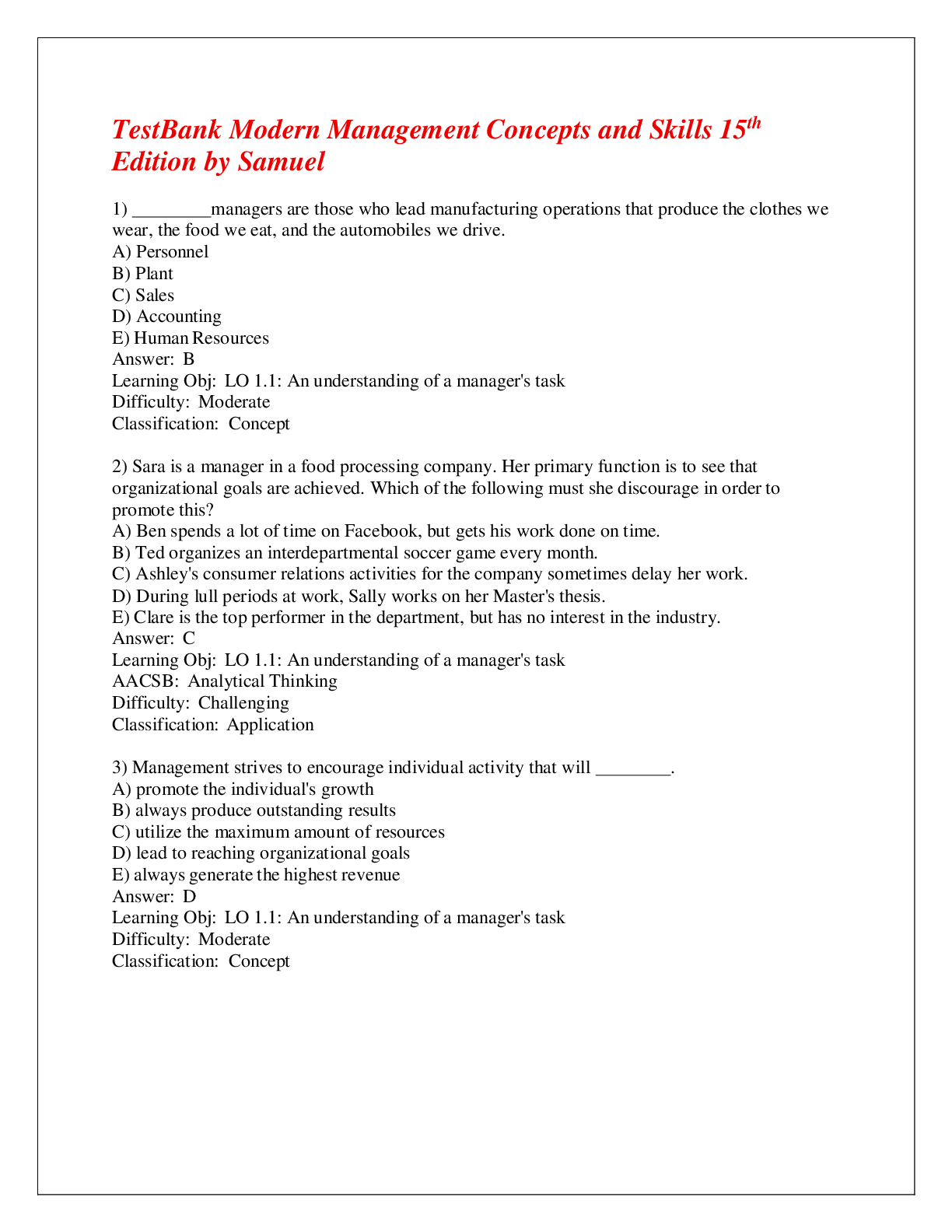 Recommended document preview for Comprehensive Test Bank for Modern Management: Concepts and Skills, 15th Edition by Samuel C. Certo