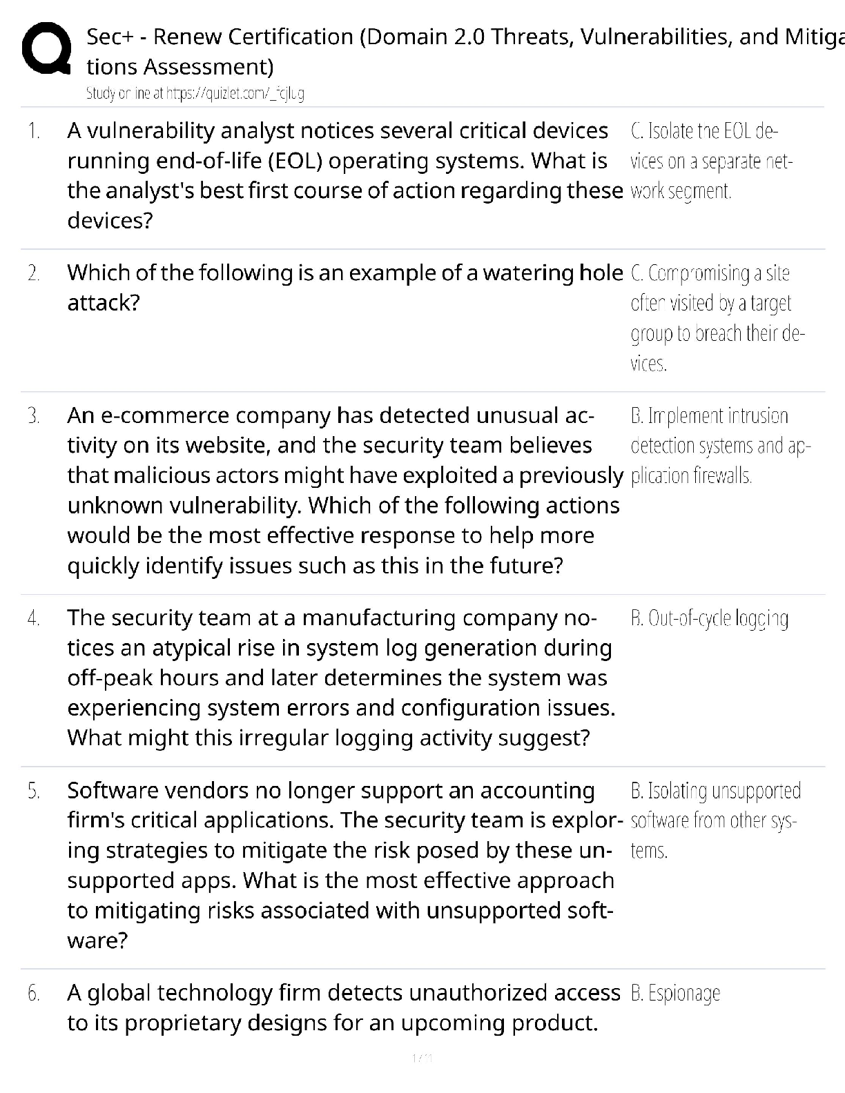 Security+ Renewal Domain 2.0 / IT 340 Study Guide / Threats Vulnerabilities Mitigations / Score 100%