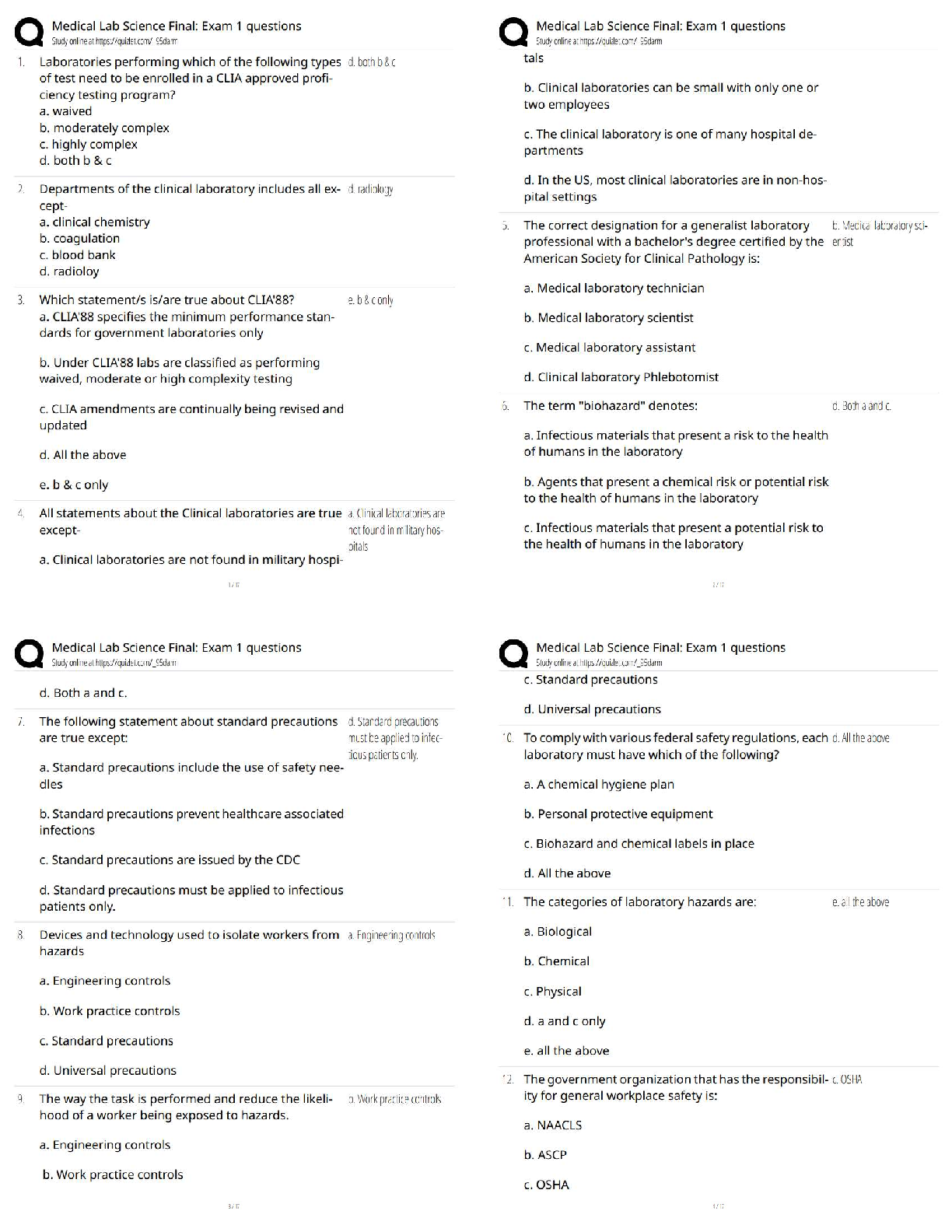 Recommended document preview for Medical Laboratory Science Final Exam 1 / Questions   / New Version / 2025–2026 Updated MLS Exam Prep