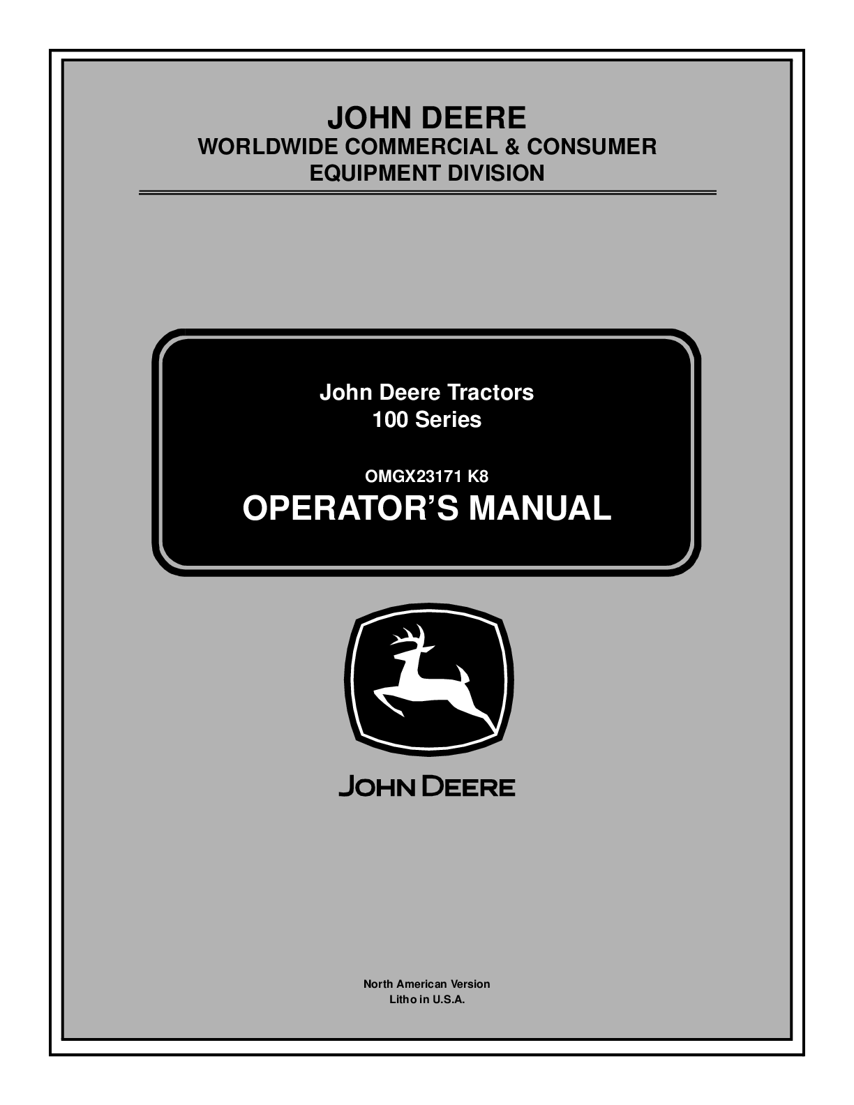 Preview of JOHN DEERE 100 Series Lawn Mower Tractor Operators Manual