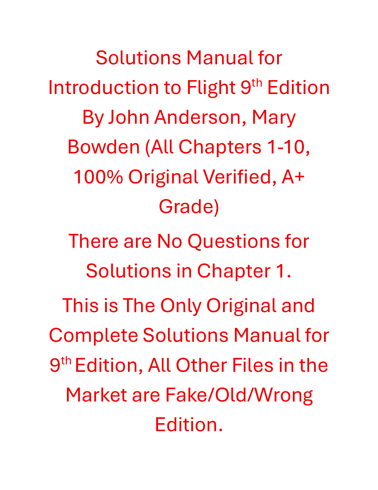 Recommended document preview for Solutions Manual Introduction to Flight 9th Edition By John Anderson, Mary Bowden