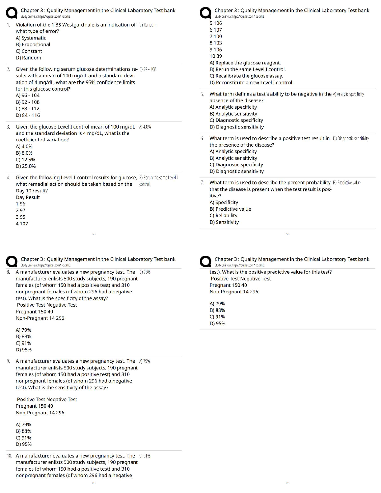 Recommended document preview for Chapter 3 / Quality Management in the Clinical Laboratory / Test Bank   / 2025–2026 Updated MLS Study Resource