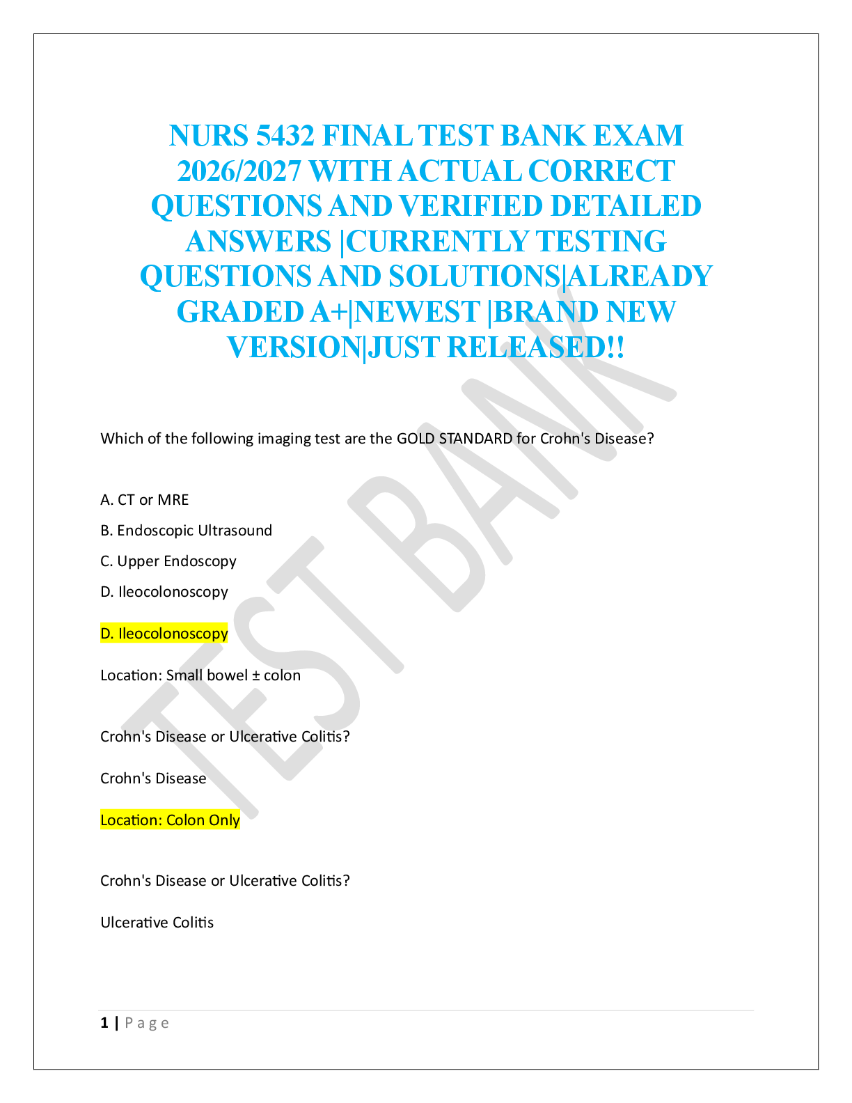 Preview of NURS 5432 FINAL TEST BANK EXAM  2026/2027