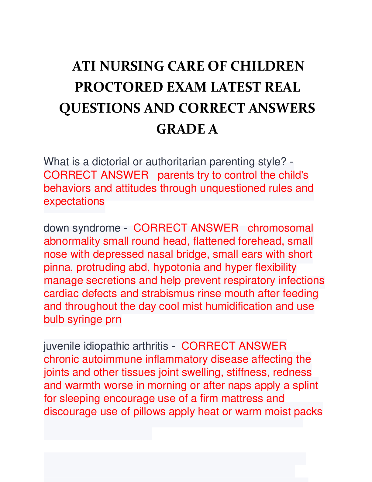 Recommended document preview for ATI NURSING CARE OF CHILDREN EXAM LATEST REAL QUESTIONS AND CORRECT ANSWERS ALREADY GRADED A+ GUARANTEE PASS 2025