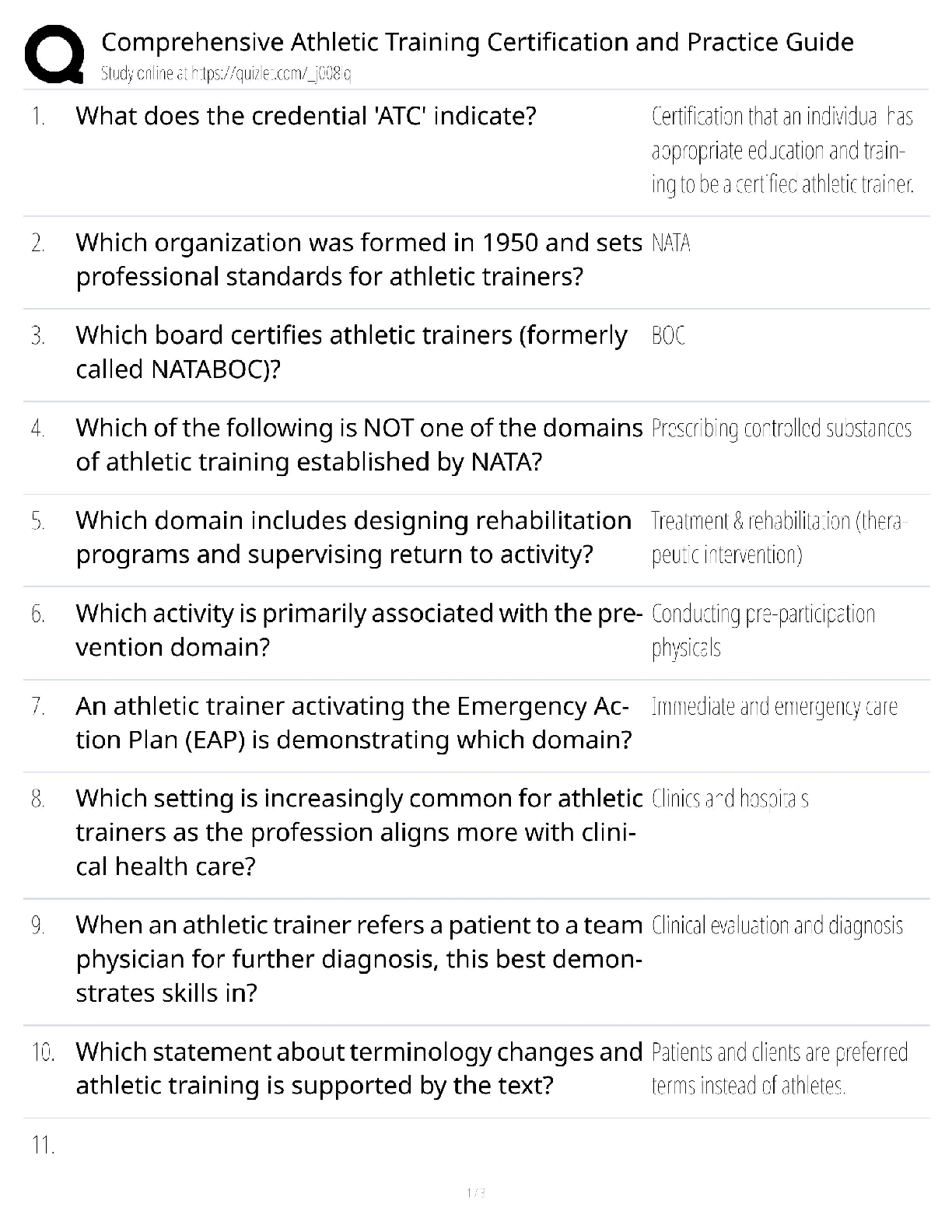 Preview of Comprehensive Athletic Training Certification   2025 Update / Practice Study Guide
