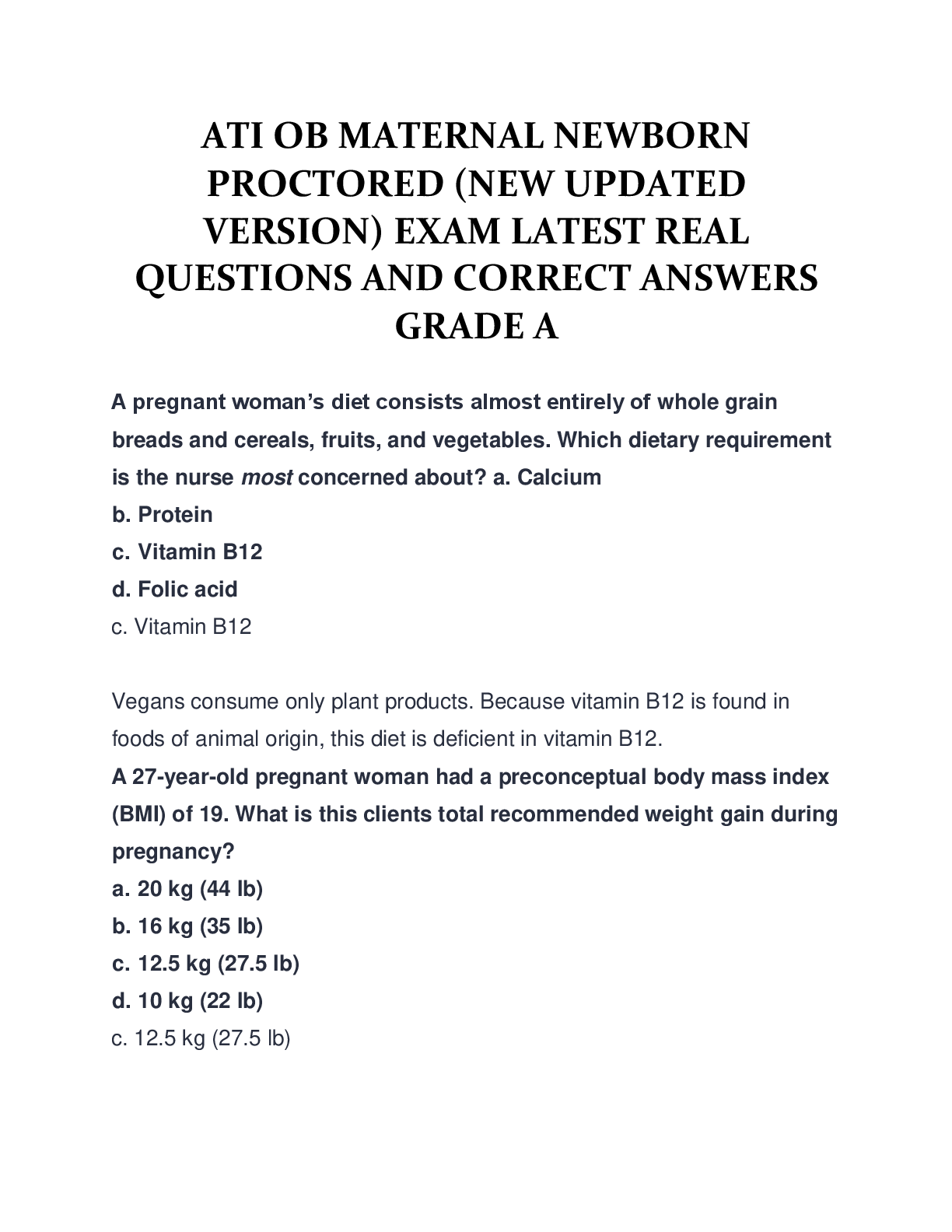 Recommended document preview for ATI OB MATERNAL NEWBORN PROCTORED FORM A & B LATEST 2023-2024 ACTUAL EXAM COMPLETE 140 QUESTIONS AND CORRECT DETAILED ANSWERS (VERIFIED ANSWERS) ALREADY GRADED A+