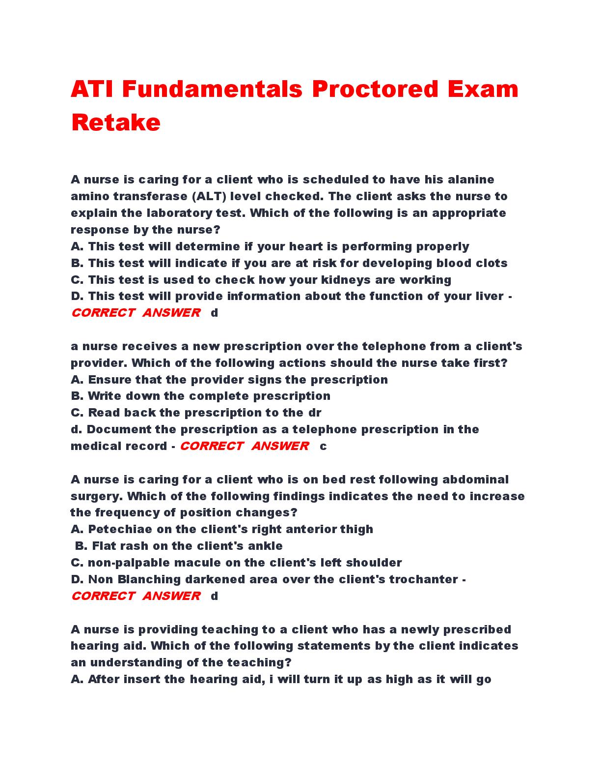 Preview of ATI Fundamentals Proctored Exam Retake