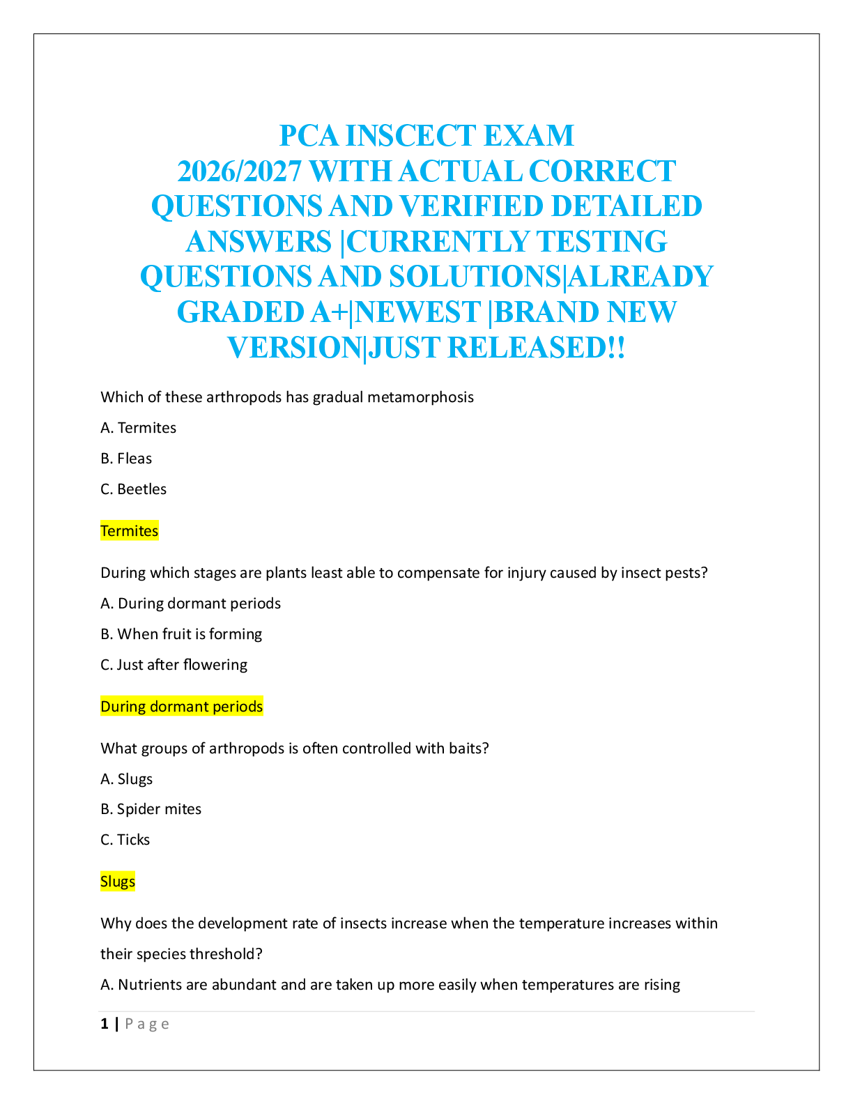 Recommended document preview for PCA INSCECT EXAM  2026/2027