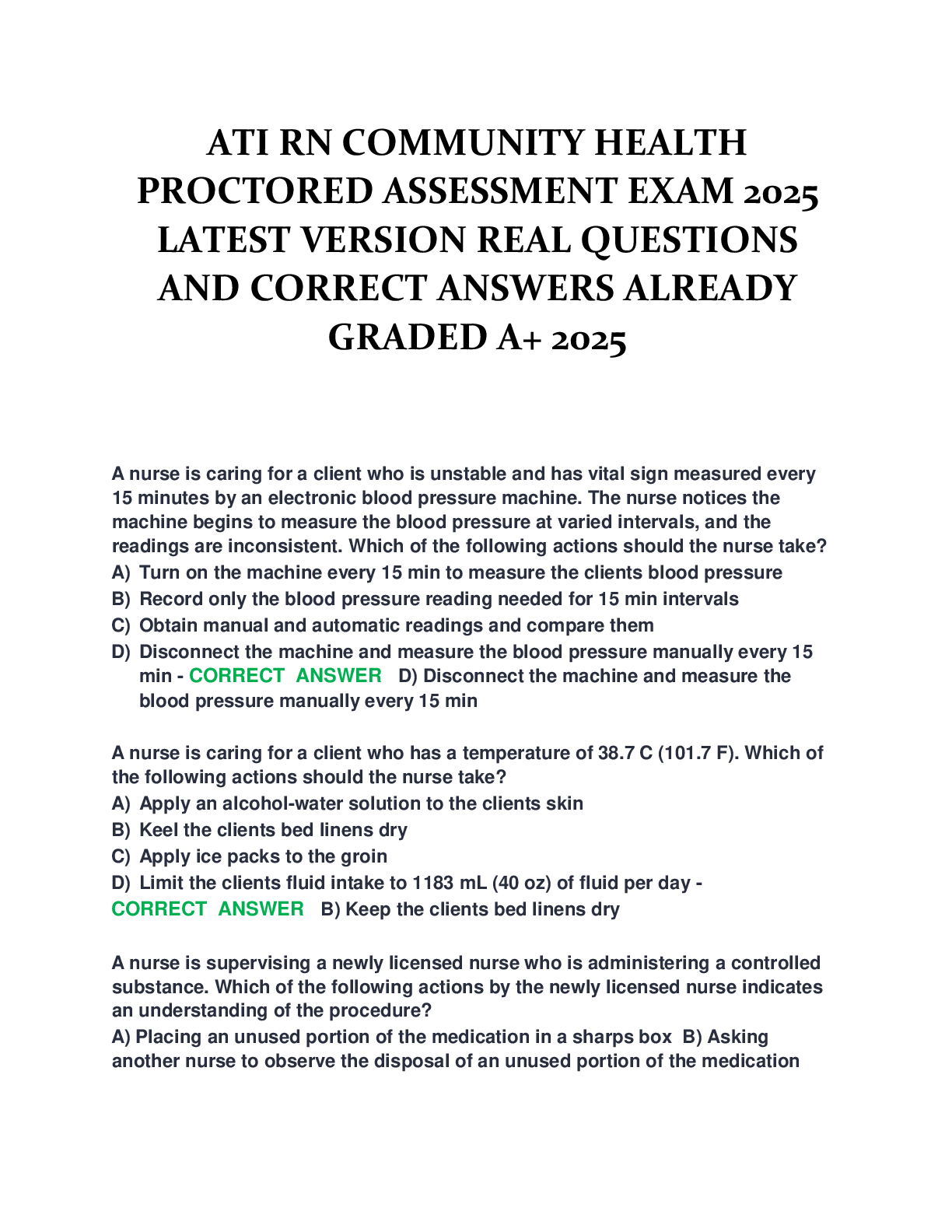 Recommended document preview for ATI RN COMMUNITY HEALTH PROCTORED ASSESSMENT EXAM 2025 LATEST VERSION REAL QUESTIONS AND CORRECT ANSWERS ALREADY GRADED A+ 2025
