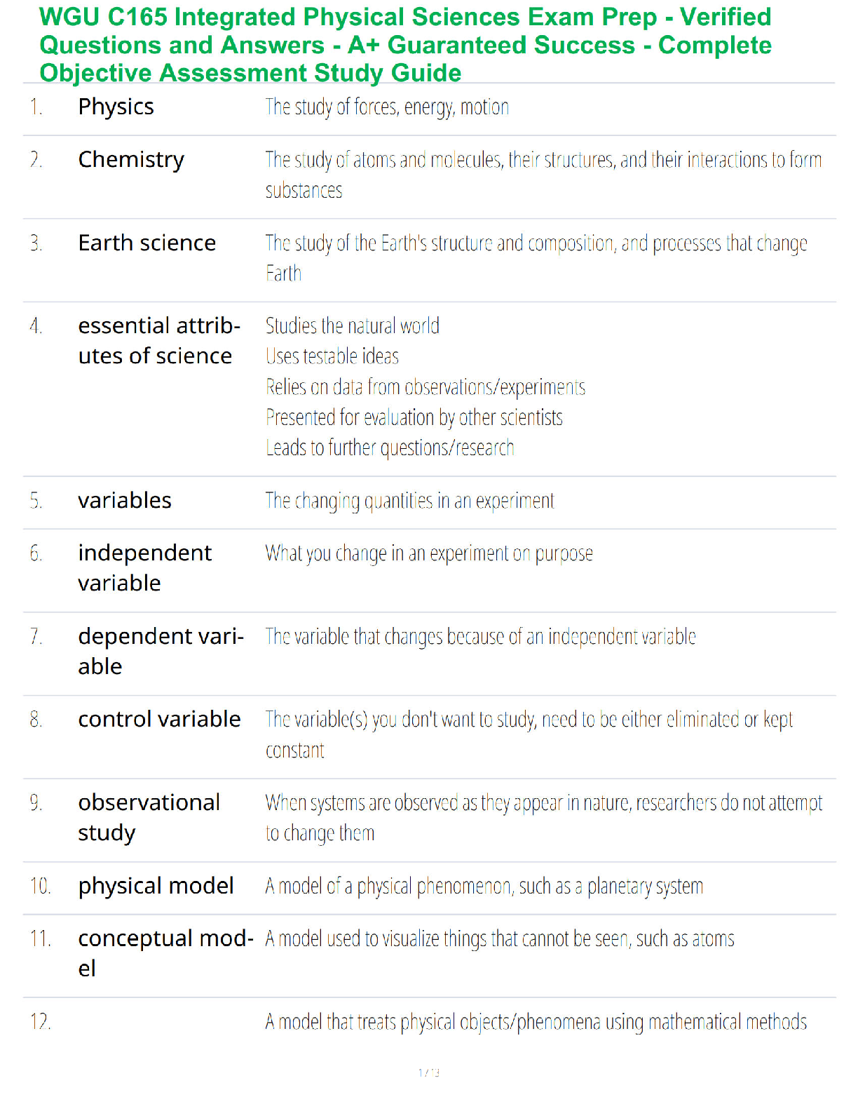 Recommended document preview for WGU C165 Integrated Physical Sciences Exam Prep - Verified Questions and Answers - A+ Guaranteed Success - Complete Objective Assessment Study Guide
