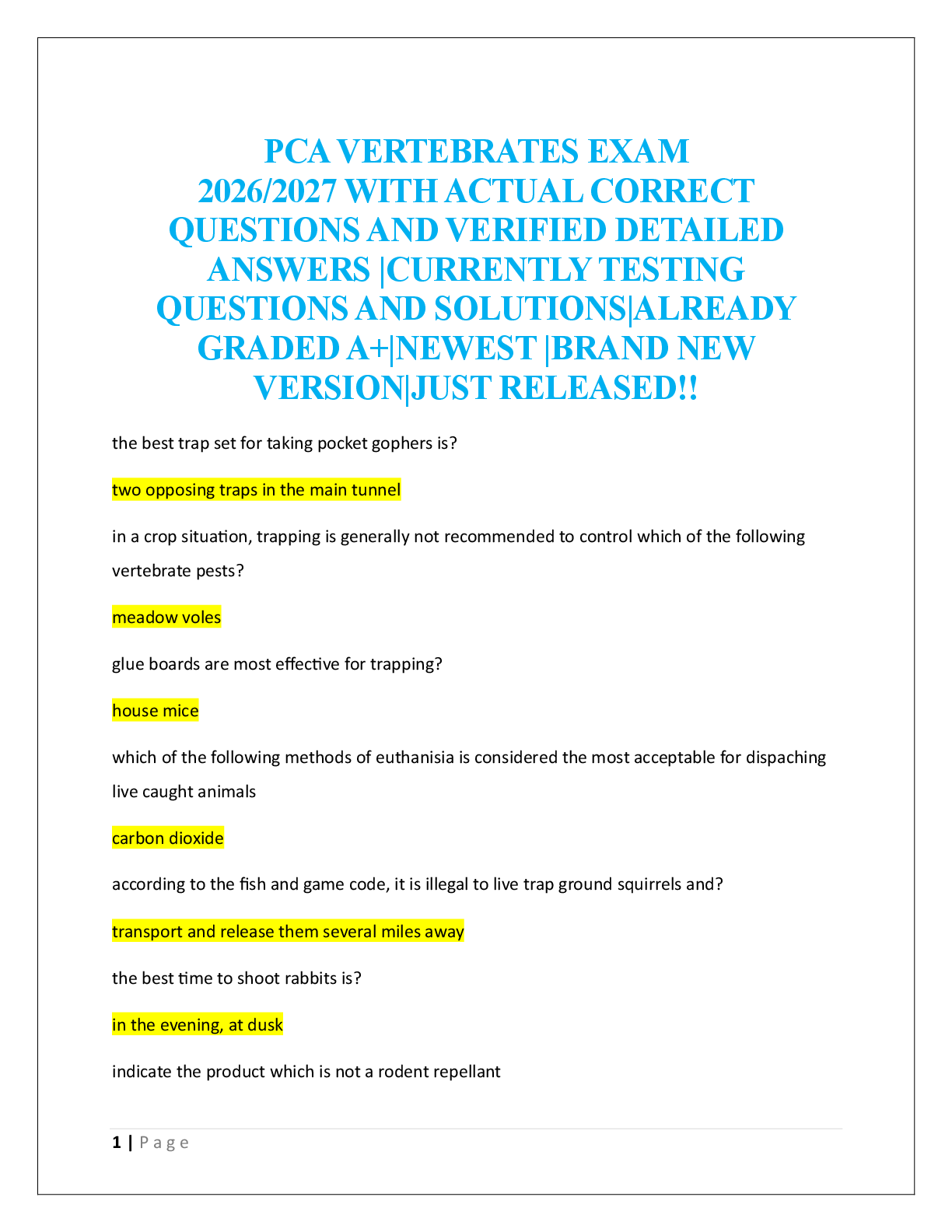 Recommended document preview for PCA VERTEBRATES EXAM  2026/2027