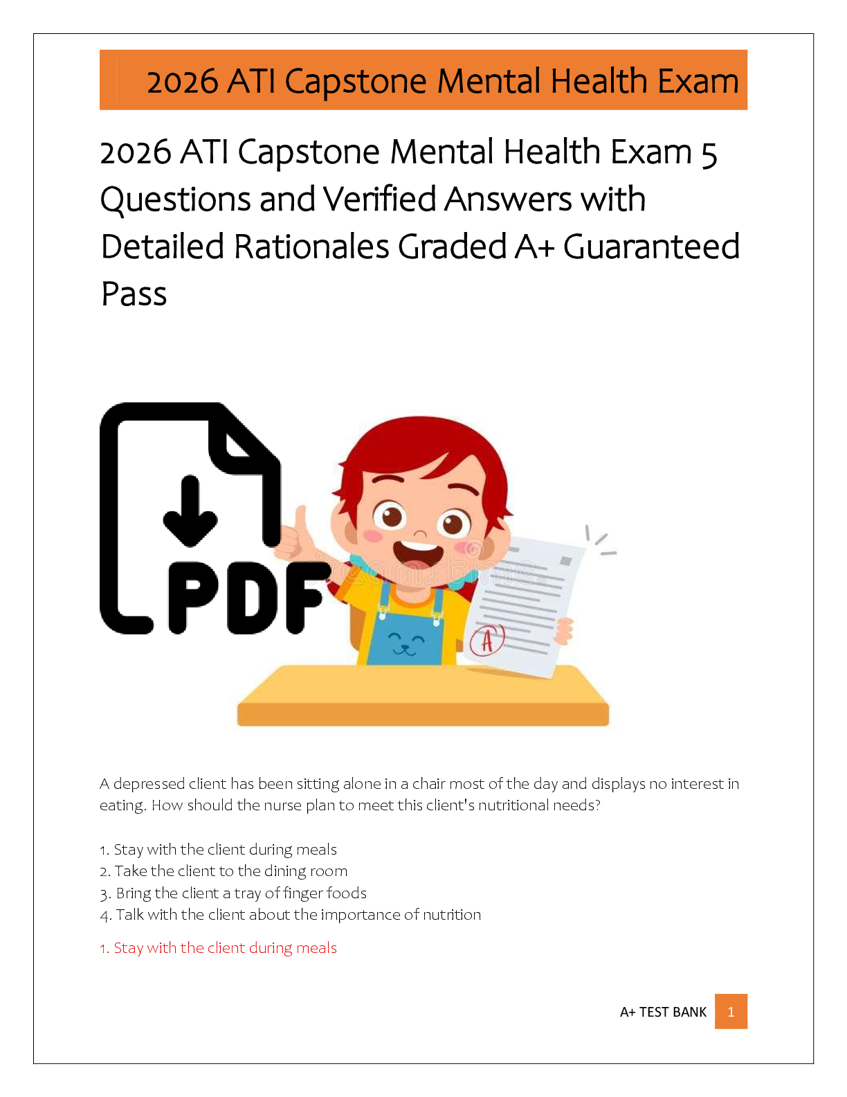 Recommended document preview for 2026 ATI Capstone Mental Health Exam 5  Questions and Verified Answers with  Detailed Rationales Graded A+ Guaranteed  Pass