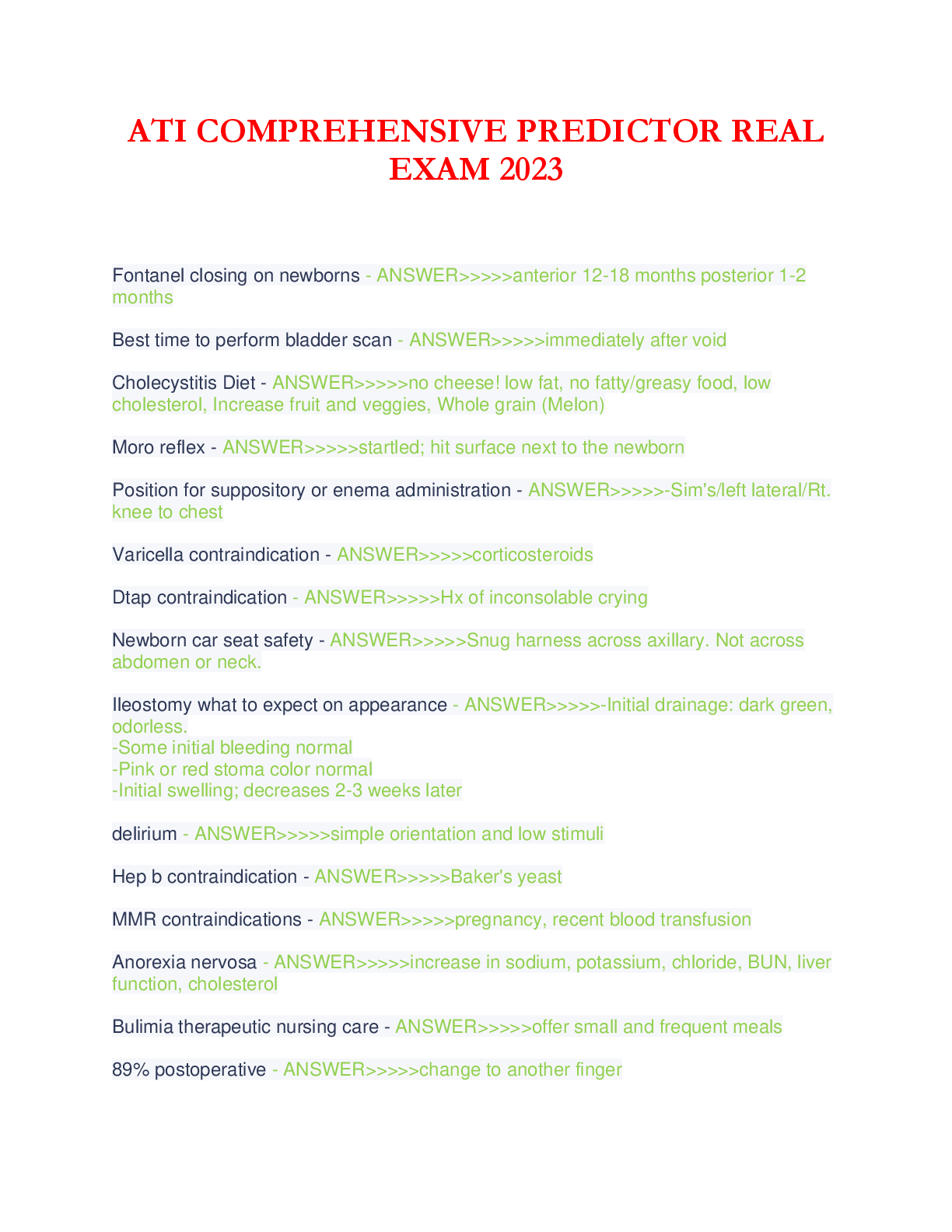 ATI COMPREHENSIVE PREDICTOR REAL EXAM 2023