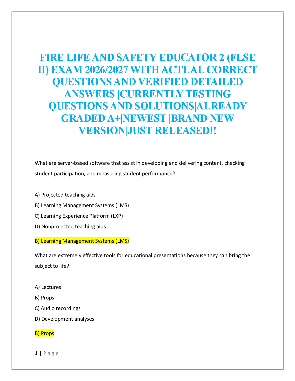 FIRE LIFE AND SAFETY EDUCATOR 2 (FLSE  II) EXAM 2026/2027
