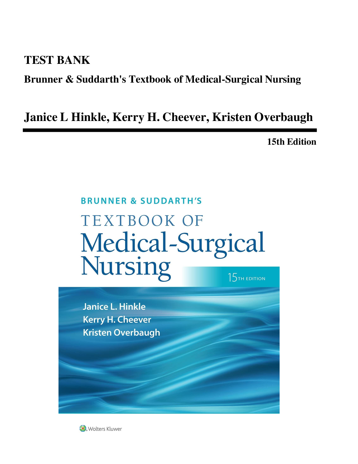 Preview of Brunner & Suddarth's Textbook of Medical-Surgical Nursing, 15th Edition - Test Bank
