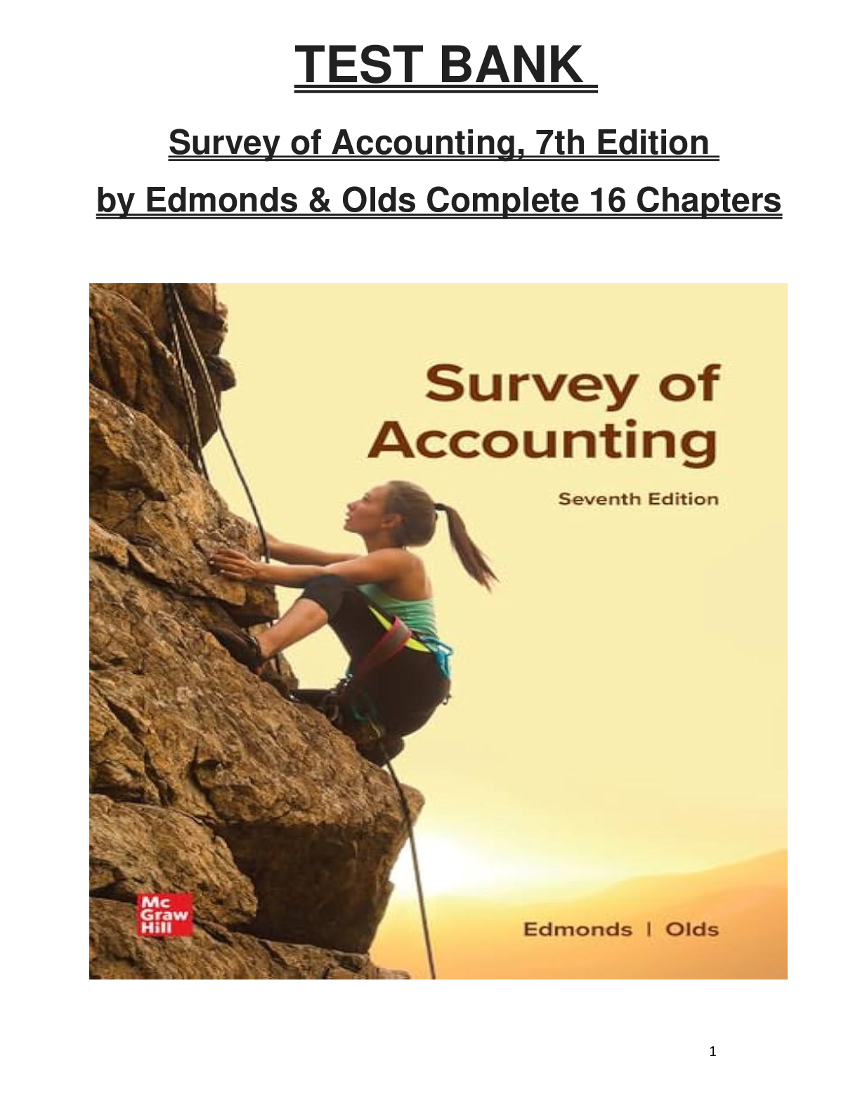 Test Bank for Survey of Accounting, 7th Edition by Edmonds & Olds | ISBN: 9781264442973 | Verified Chapters 1-16 Complete | A+ Grade | Downloadable PDF