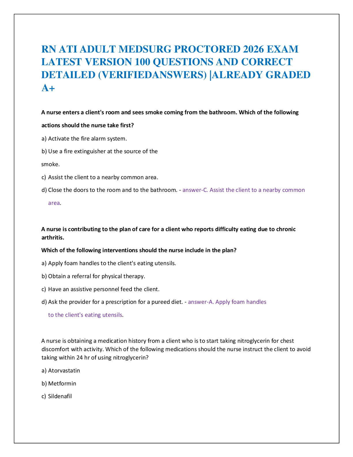 Recommended document preview for RN ATI ADULT MEDSURG PROCTORED 2026 EXAM   LATEST VERSION 100 QUESTIONS AND CORRECT   DETAILED (VERIFIEDANSWERS) |ALREADY GRADED  A+