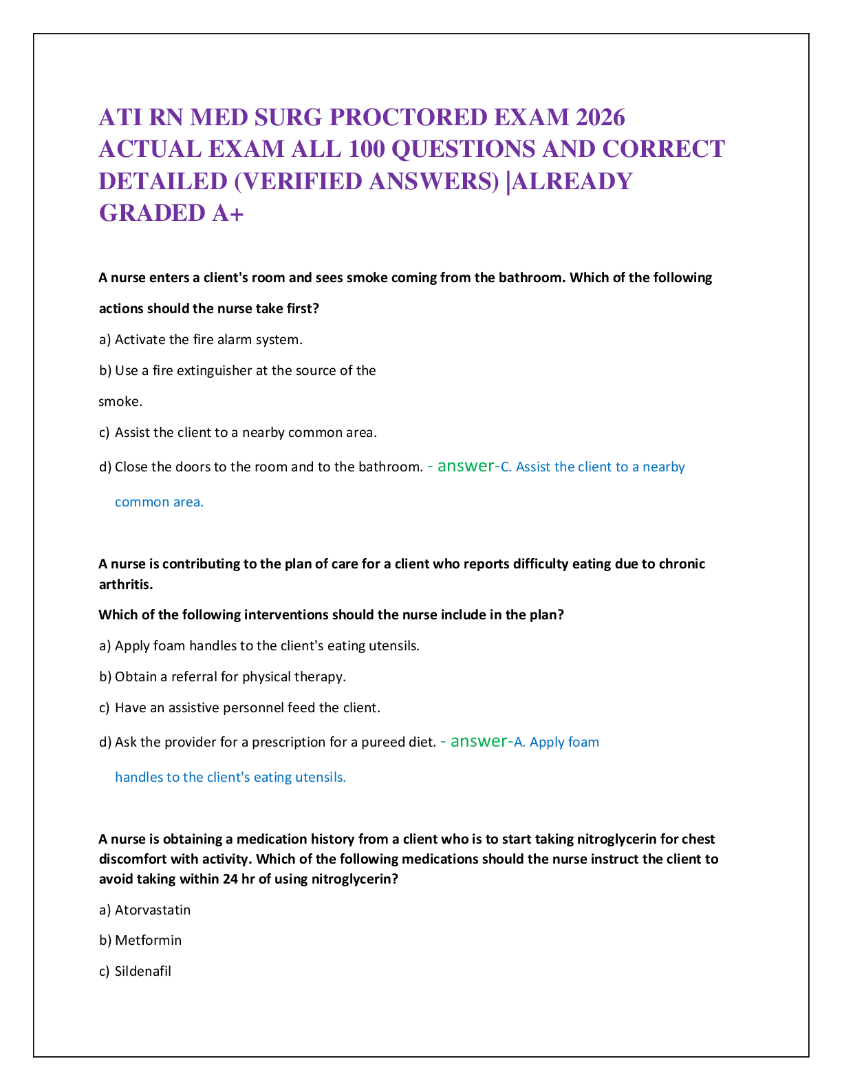 Preview of ATI RN MED SURG PROCTORED EXAM 2026   ACTUAL EXAM ALL 100 QUESTIONS AND CORRECT   DETAILED (VERIFIED ANSWERS) |ALREADY  GRADED A+