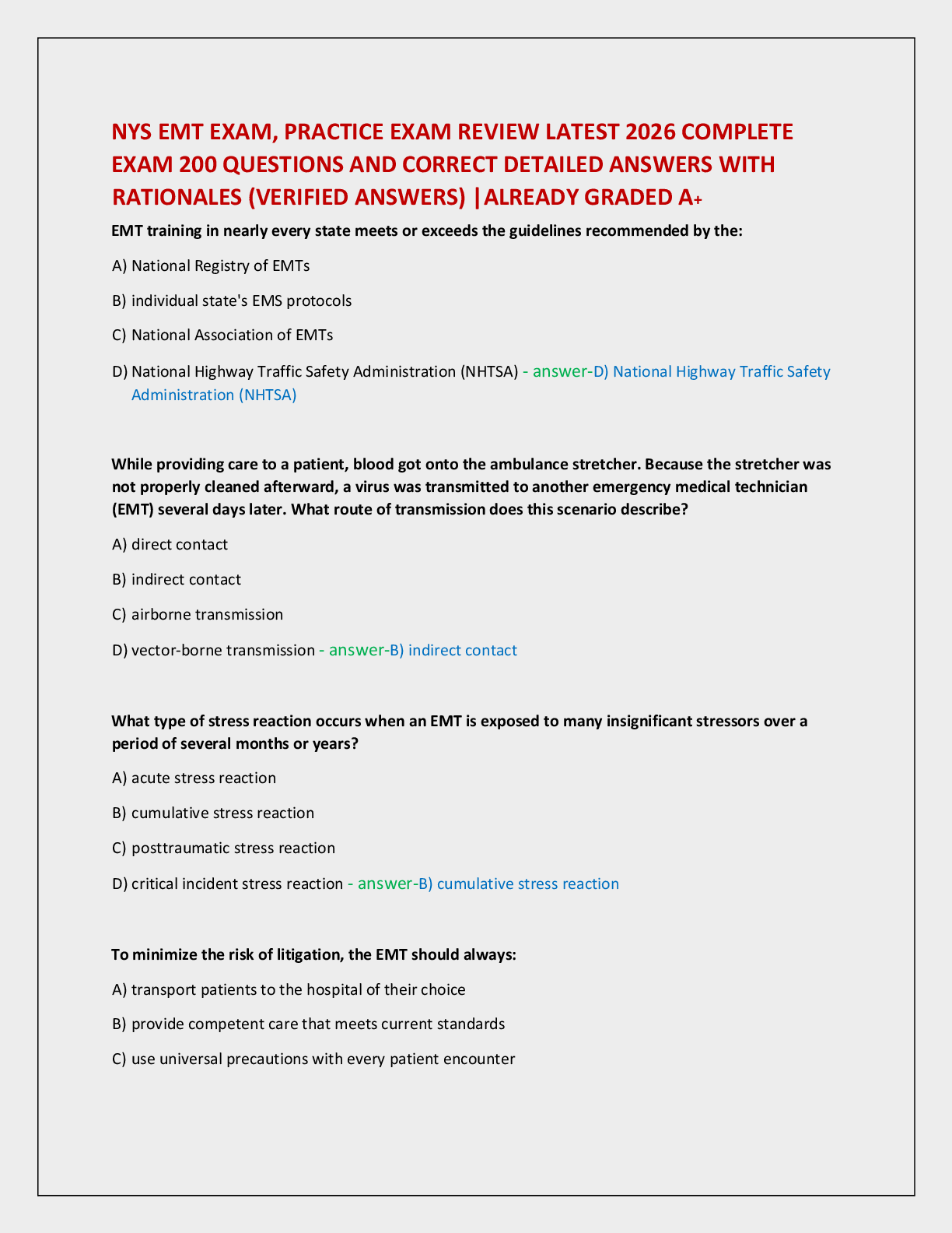 NYS EMT EXAM, PRACTICE EXAM REVIEW LATEST 2026 COMPLETE   EXAM 200 QUESTIONS AND CORRECT DETAILED ANSWERS WITH  RATIONALES (VERIFIED ANSWERS) |ALREADY GRADED A+