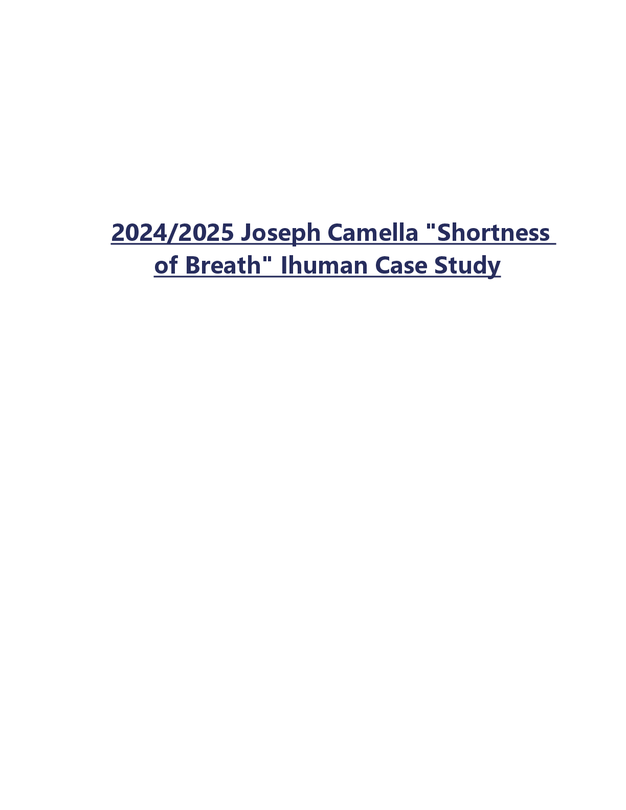 Preview of 2024/2025 Joseph Camella "Shortness of Breath" Ihuman Case Study