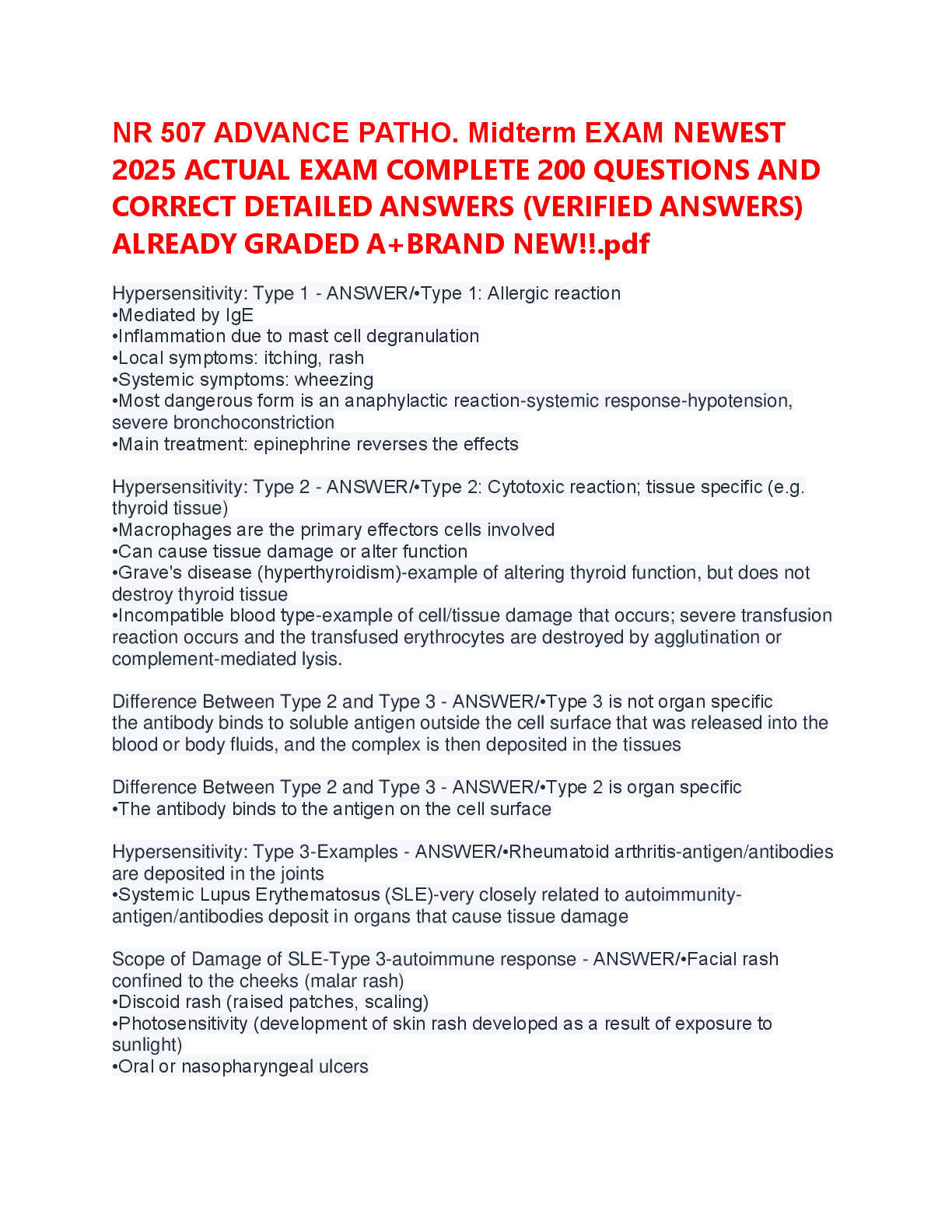 NR 507 Advanced Pathophysiology Final Exam Review 2025